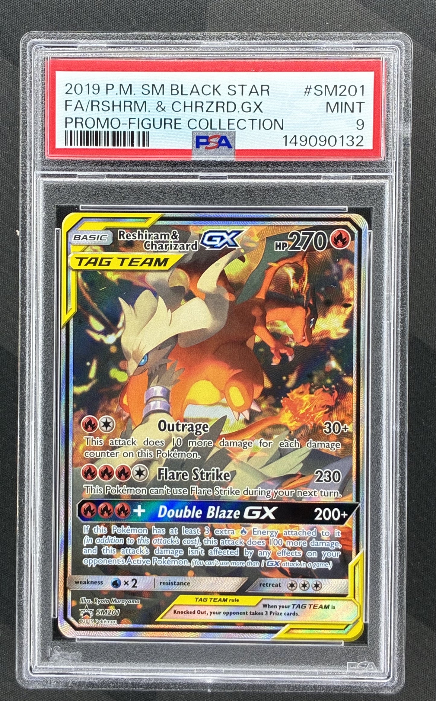Reshiram and Charizard GX SM201 Black Star Promo PSA 9 Pokemon card slab