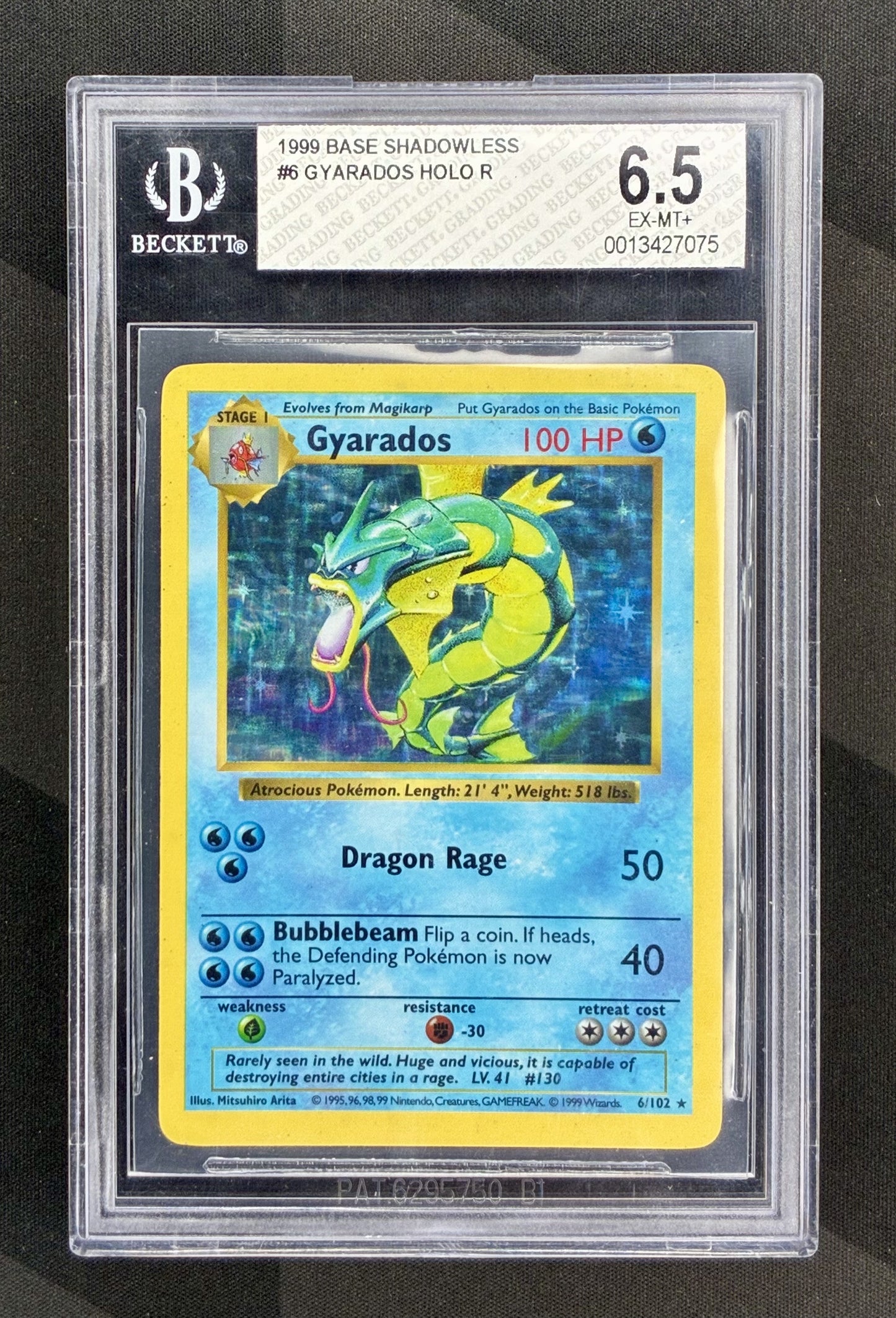 Gyarados Shadowless 6/102 Base Set BGS 6.5 holo Pokemon card slab