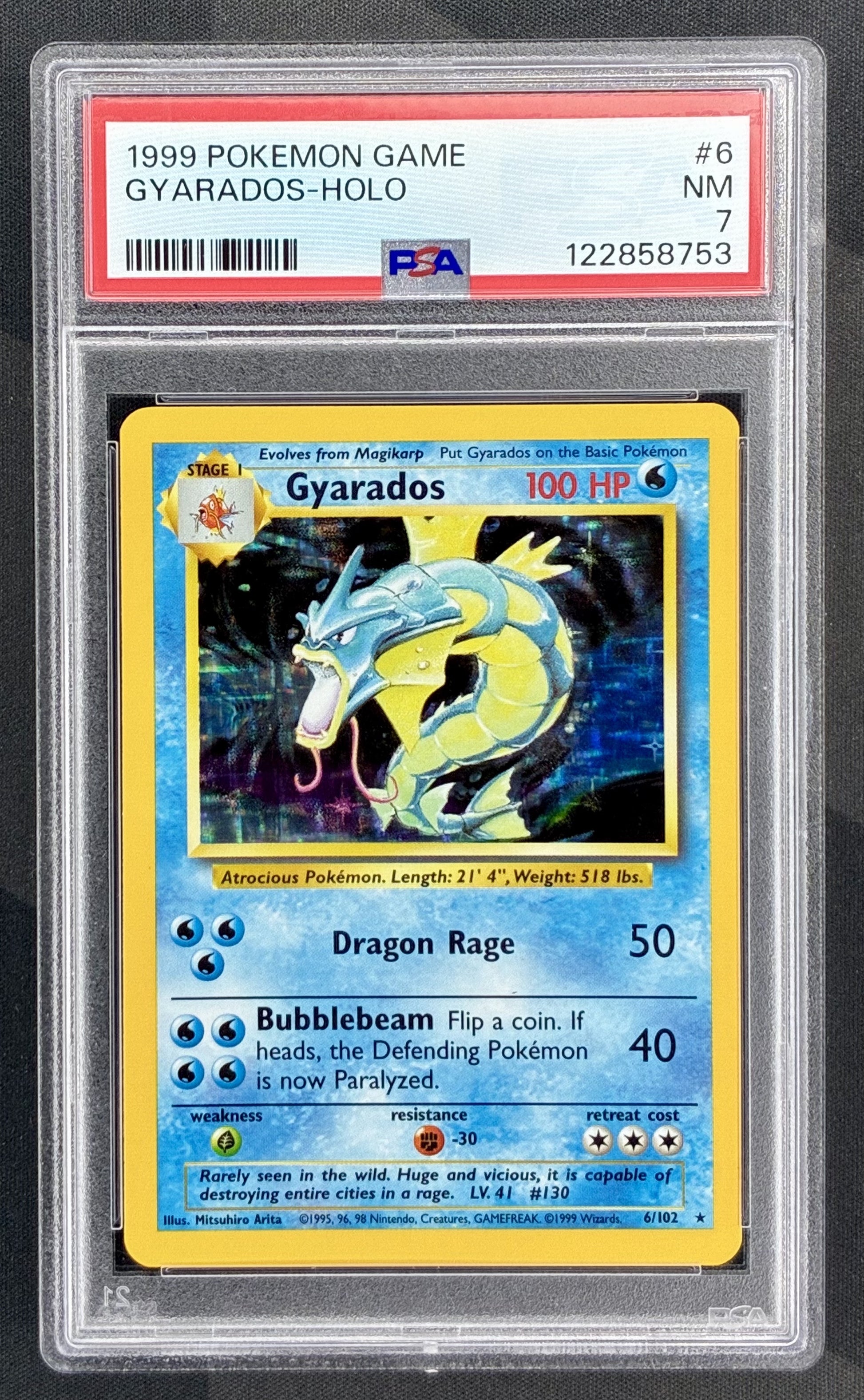 Gyarados 6/102 Base Set 1999 PSA 7 holo Pokemon card slab