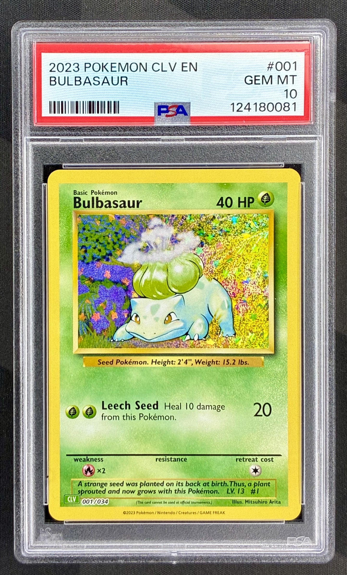Bulbasaur 001/034 Classic Collection PSA 10 holo Pokemon card slab