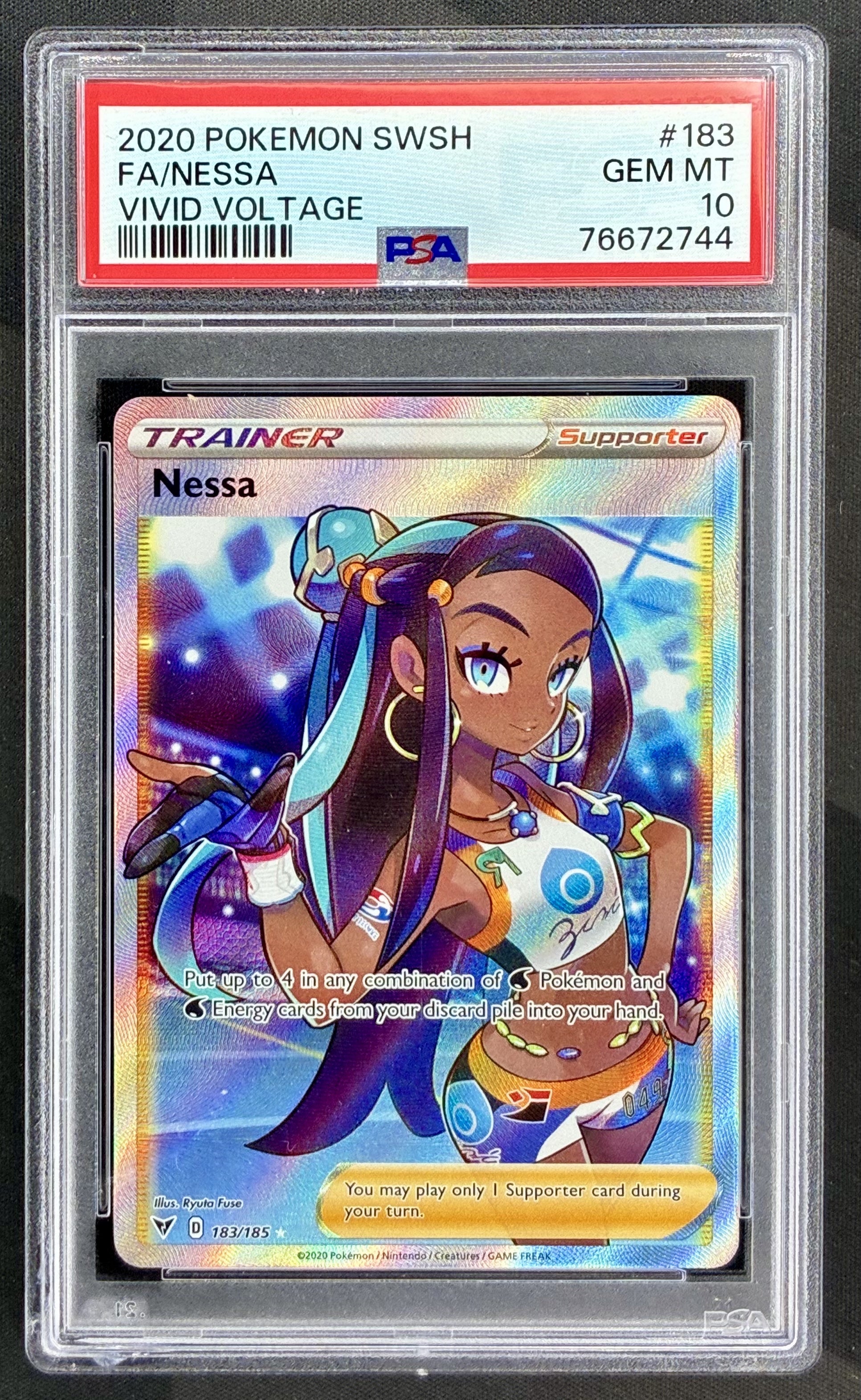 Nessa 183/185 Vivid Voltage PSA 10 Full Art Trainer Pokemon card slab