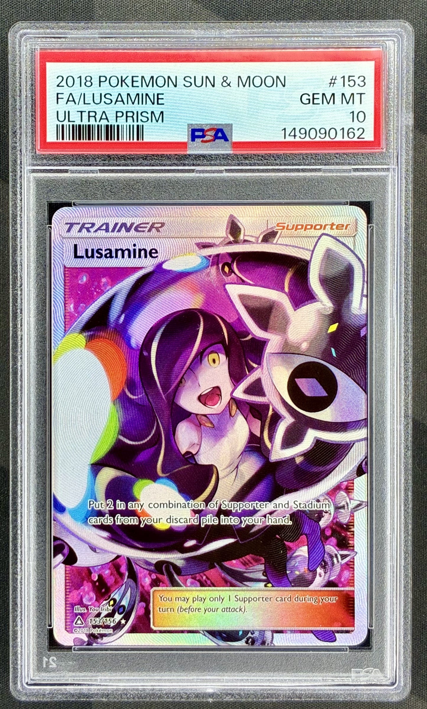 Lusamine 153/156 Ultra Prism PSA 10 Full Art Trainer Pokemon card slab