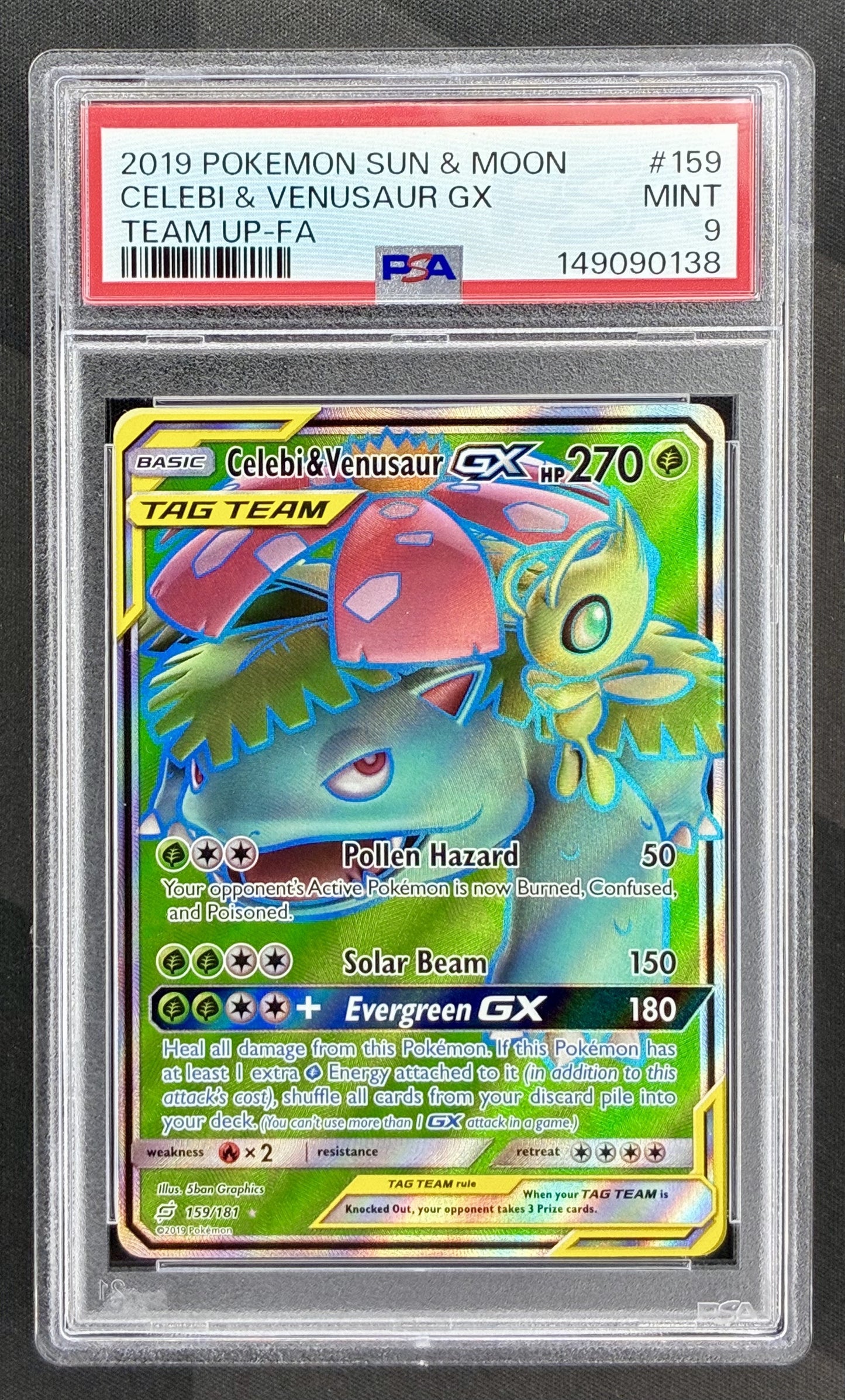 Celebi and Venusaur GX 159/181 Team Up PSA 9 Pokemon card slab