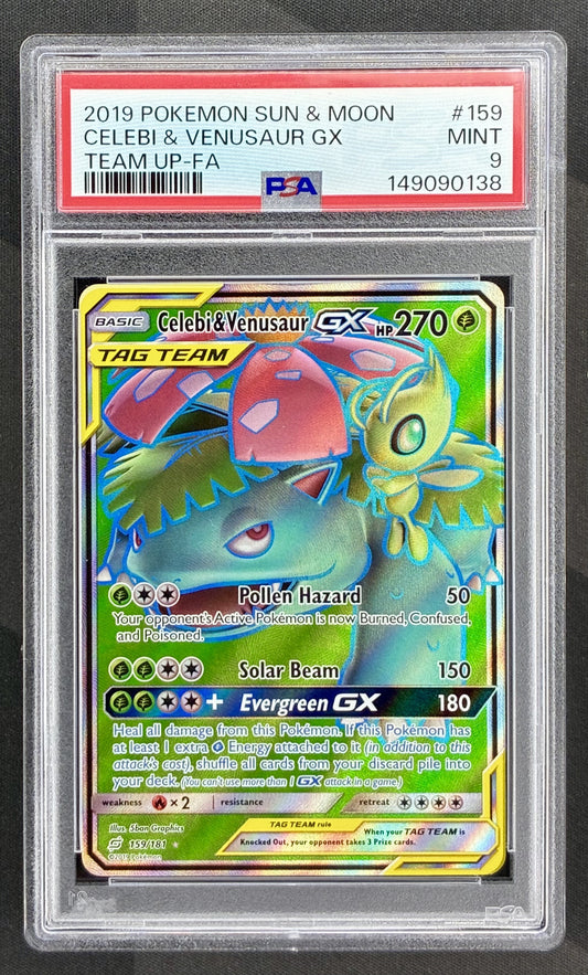 Celebi and Venusaur GX 159/181 Team Up PSA 9 Pokemon card slab