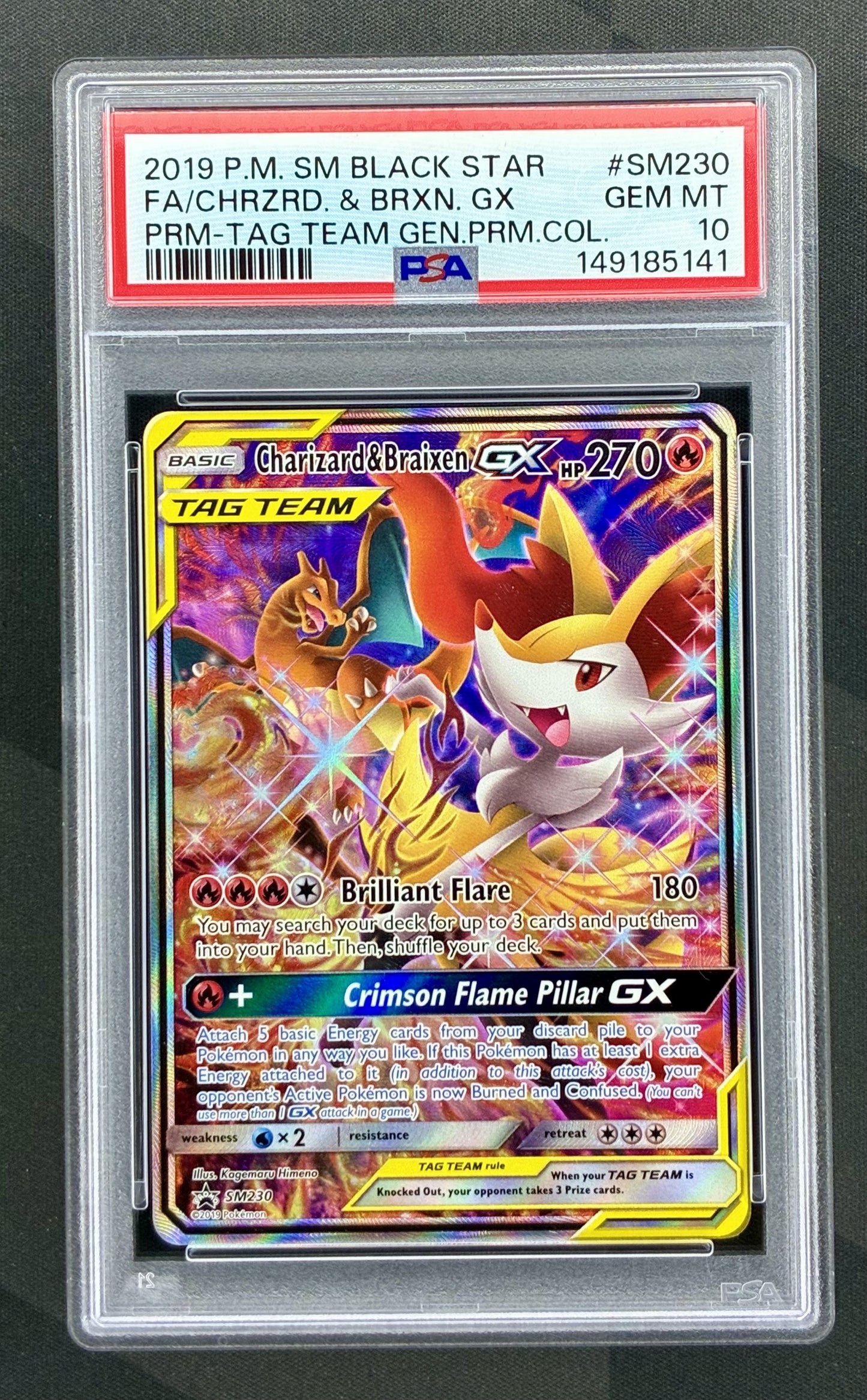 Charizard and Braixen GX SM230 Black Star Promo PSA 10 Pokemon card slab