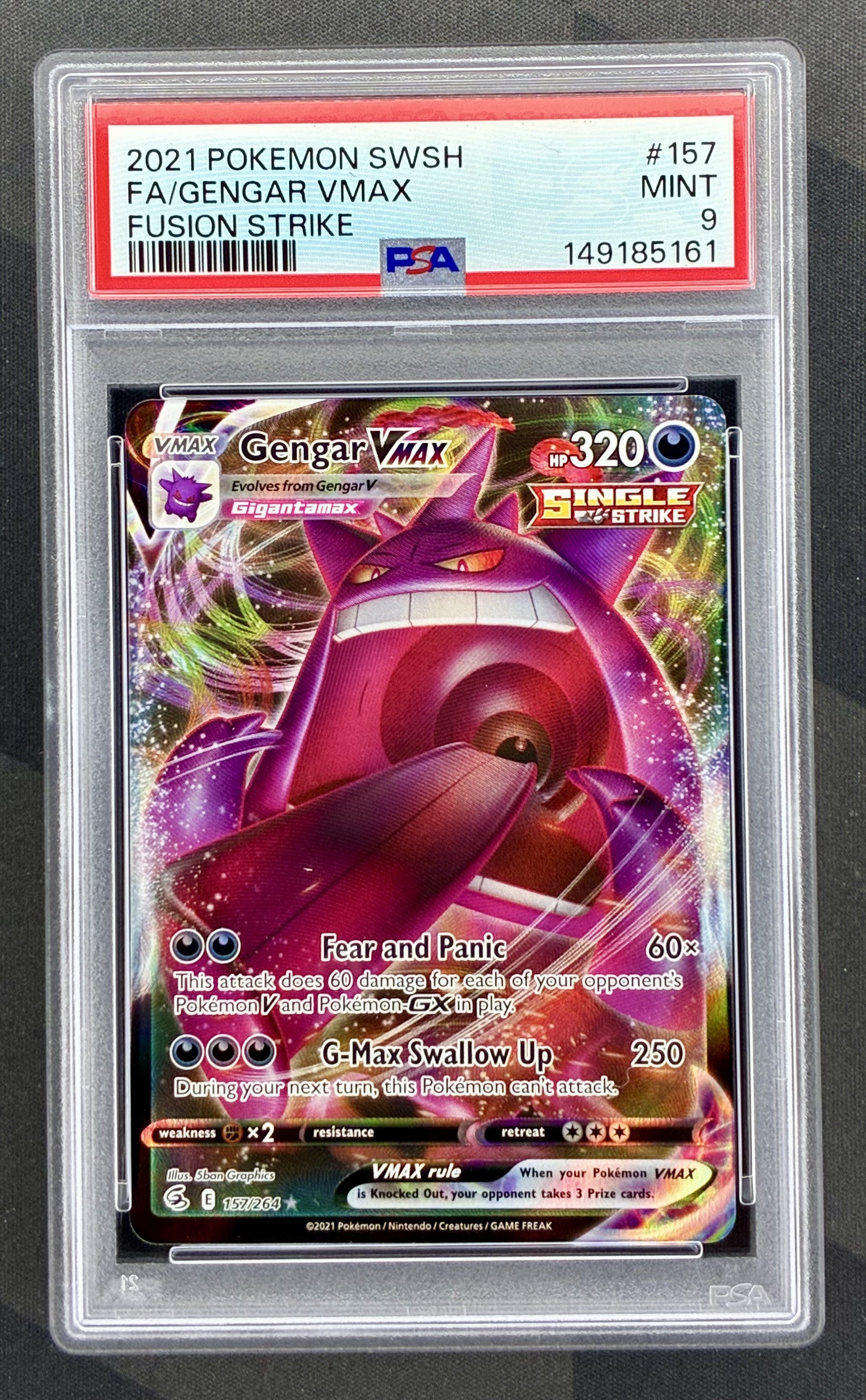 Gengar VMAX 157/264 Fusion Strike PSA 9 Pokemon card slab