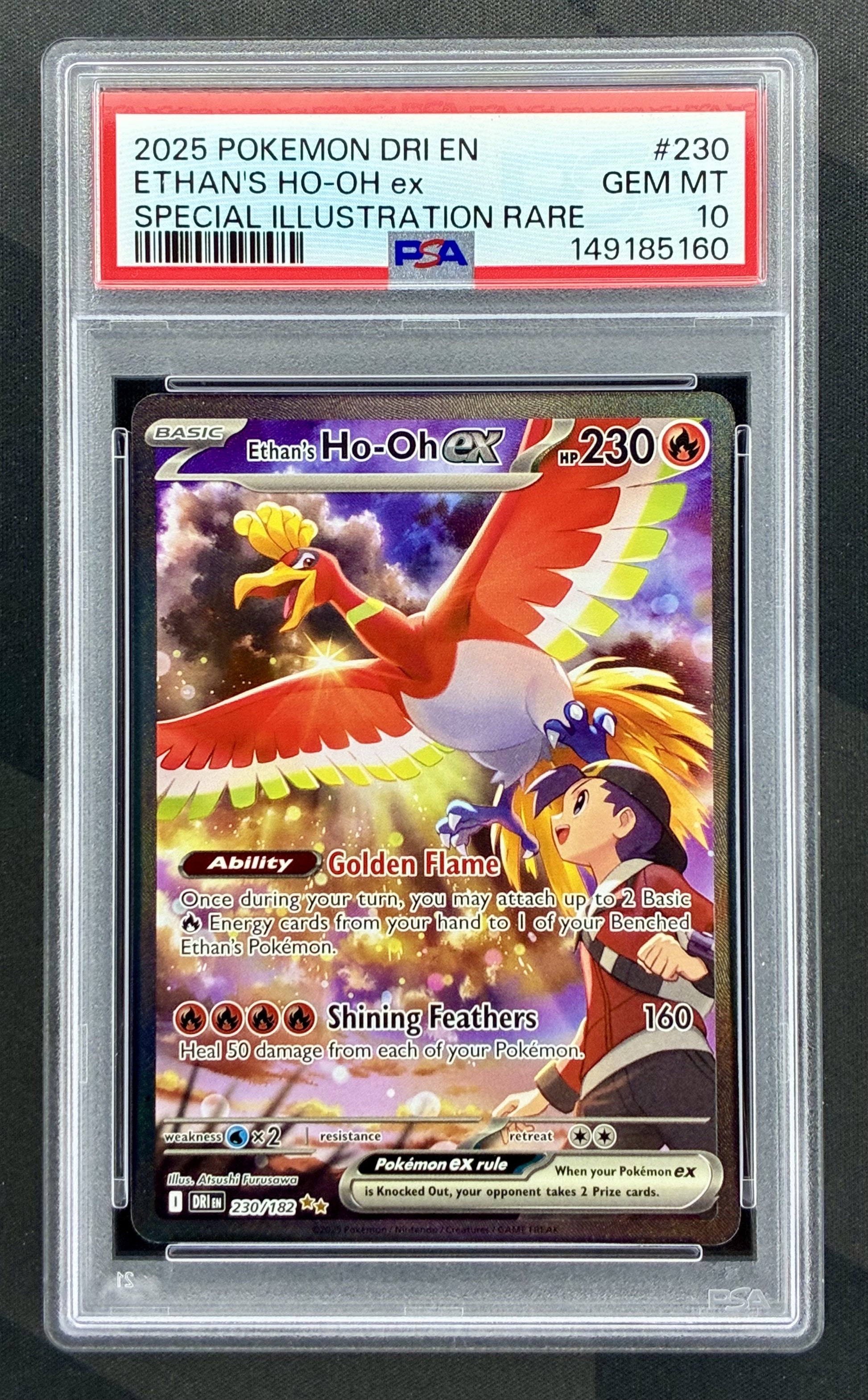 Ethan’s Ho-Oh 230/182 Destined Rivals PSA 10 Special Illustration Rare Pokemon card slab