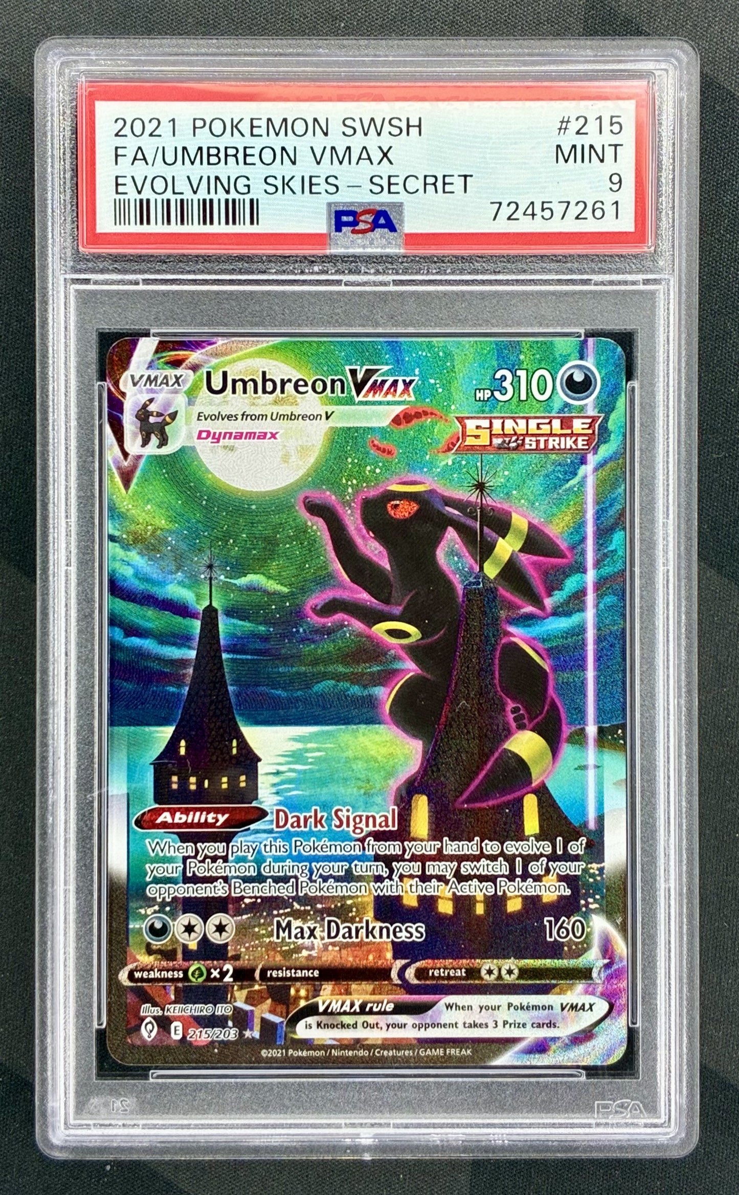 Umbreon VMAX 215/203 Evolving Skies Alternate Art PSA 9 Pokemon card slab