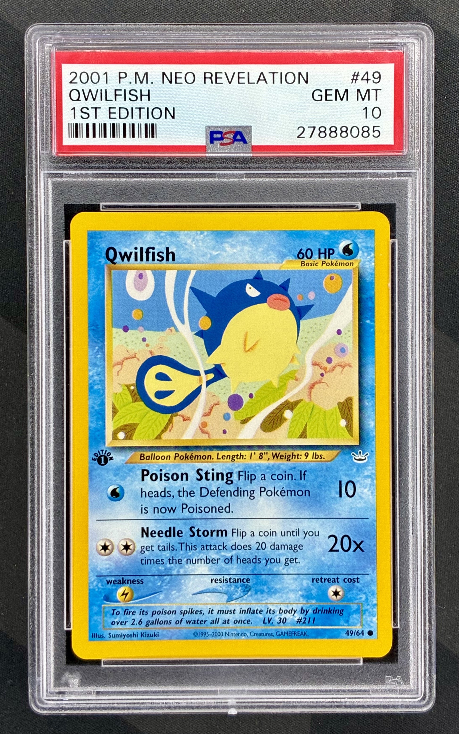 Qwilfish 49/64 Neo Revelation 1st Edition PSA 10 Pokemon card slab