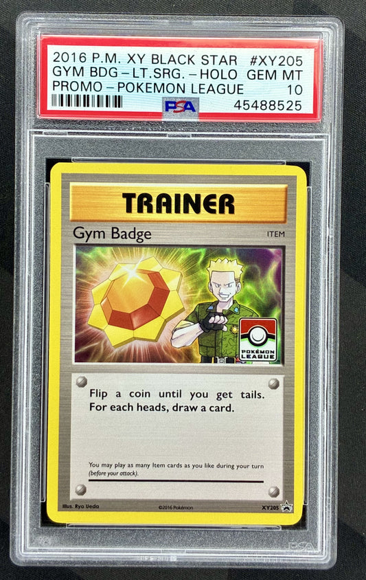 Lt Surge Gym Badge XY205 Black Star Promo PSA 10 Pokemon card slab