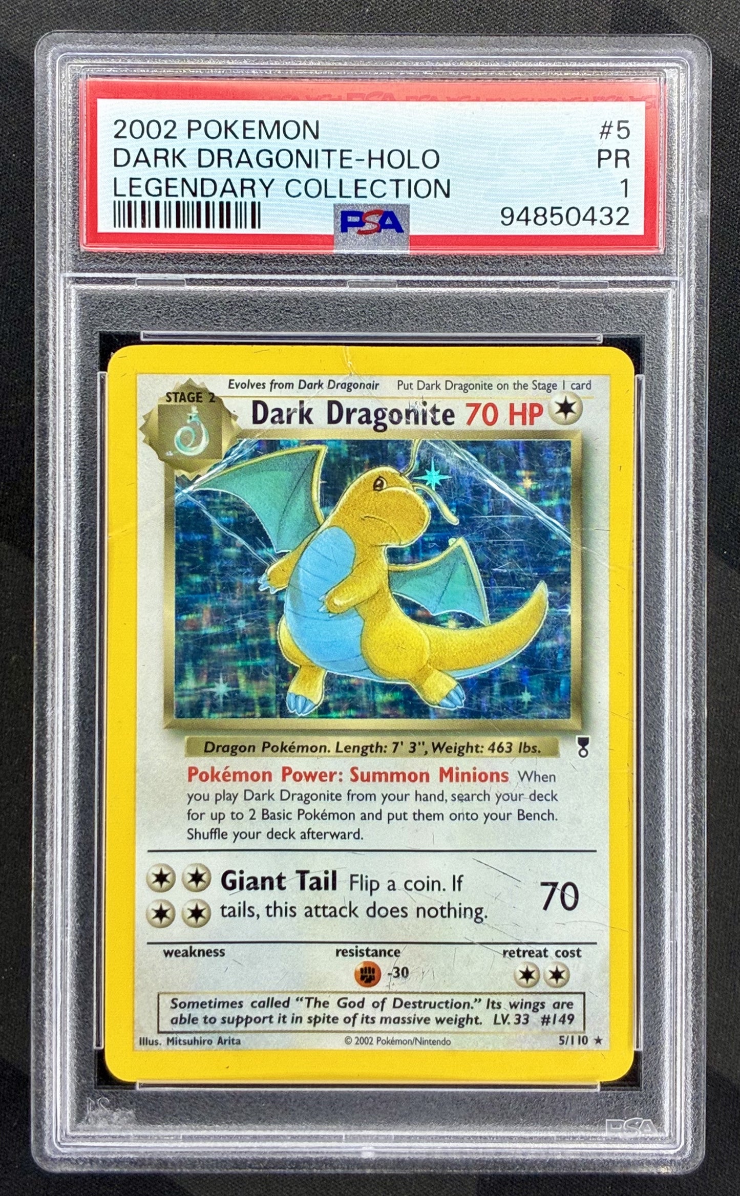 Dark Dragonite 5/110 Legendary Collection PSA 1 holo Pokemon card slab