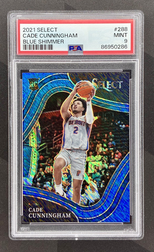 Cade Cunningham Courtside Blue Shimmer Select PSA 9 rookie basketball card