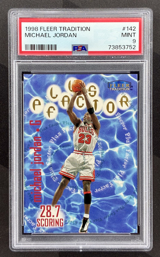Michael Jordan 1998 Fleer Tradition Plus Factor #142 PSA 9 basketball card