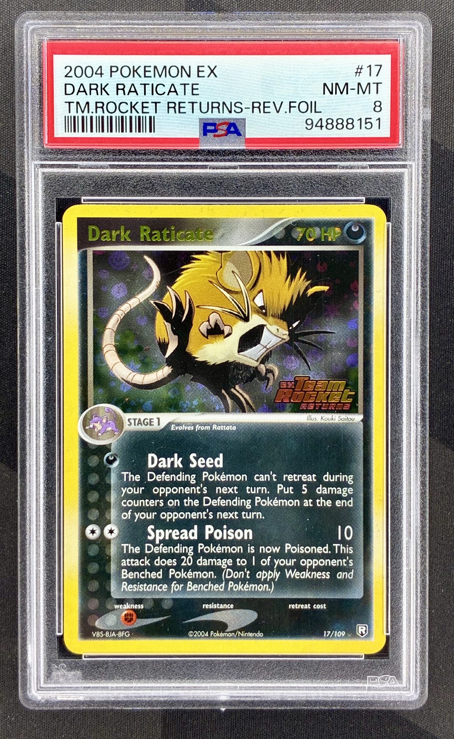 Dark Raticate 17/109 Team Rocket Returns reverse holo PSA 8 Pokemon card