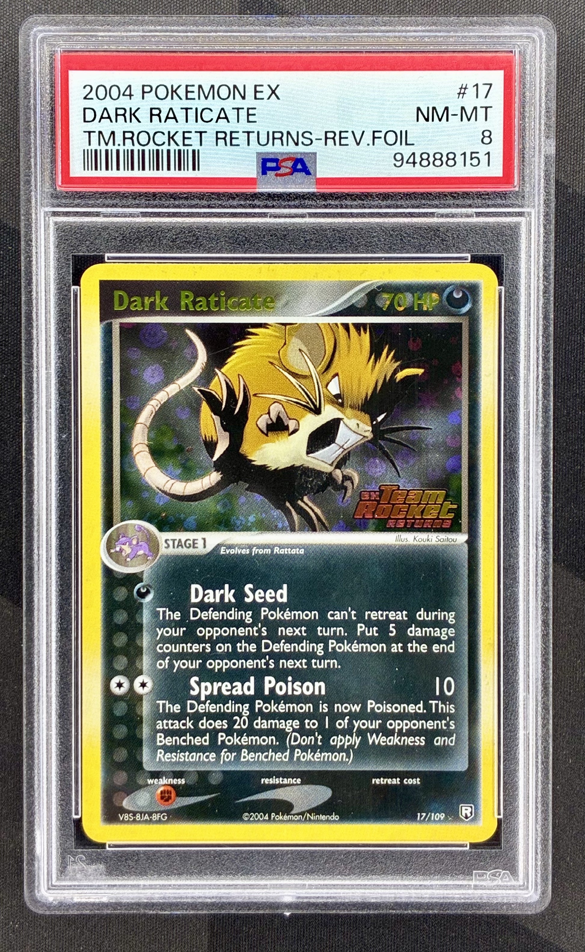 Dark Raticate 17/109 Team Rocket Returns reverse holo PSA 8 Pokemon card