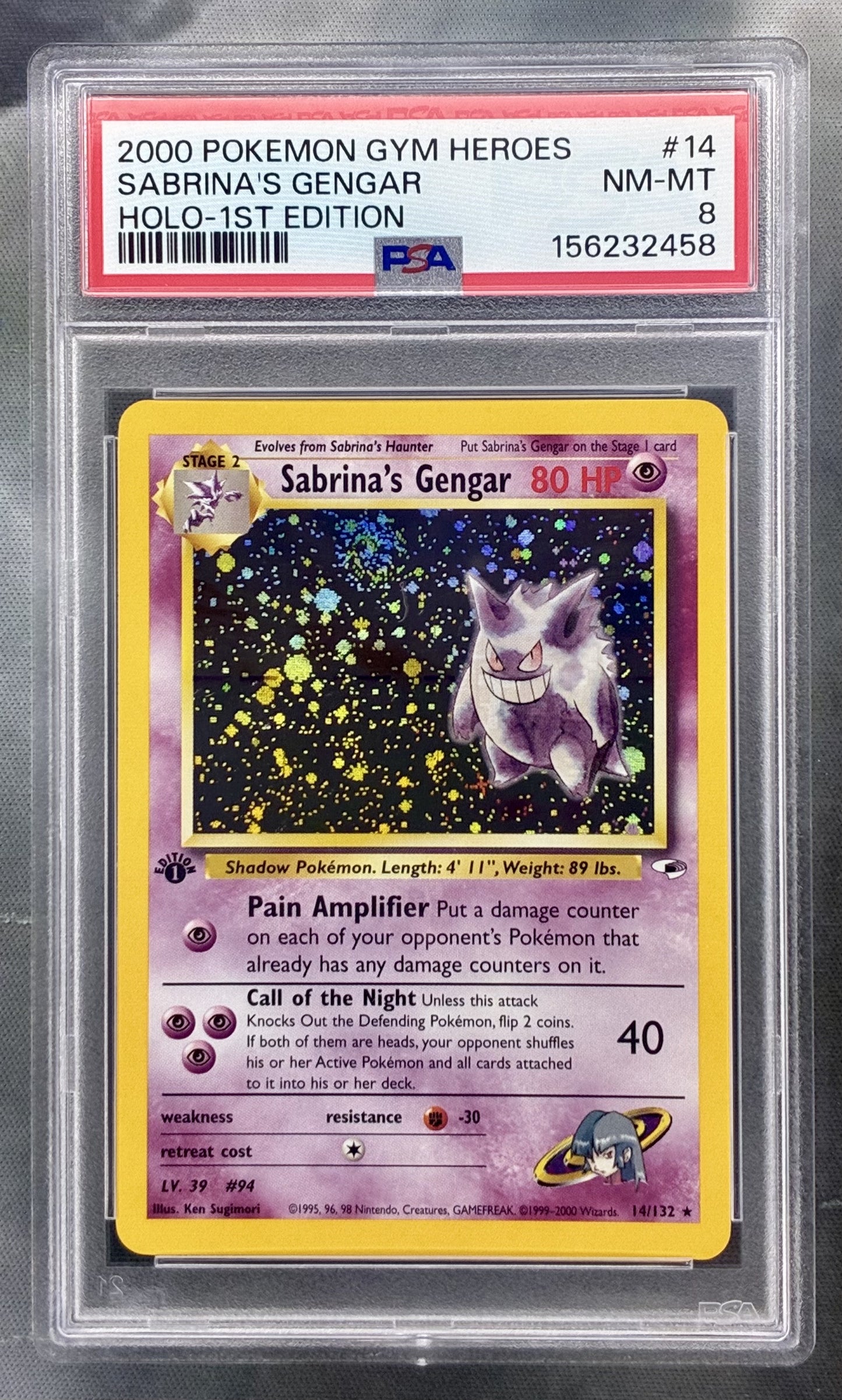 Sabrina’s Gengar 1st Edition 14/132 PSA 8 Swirl Holo