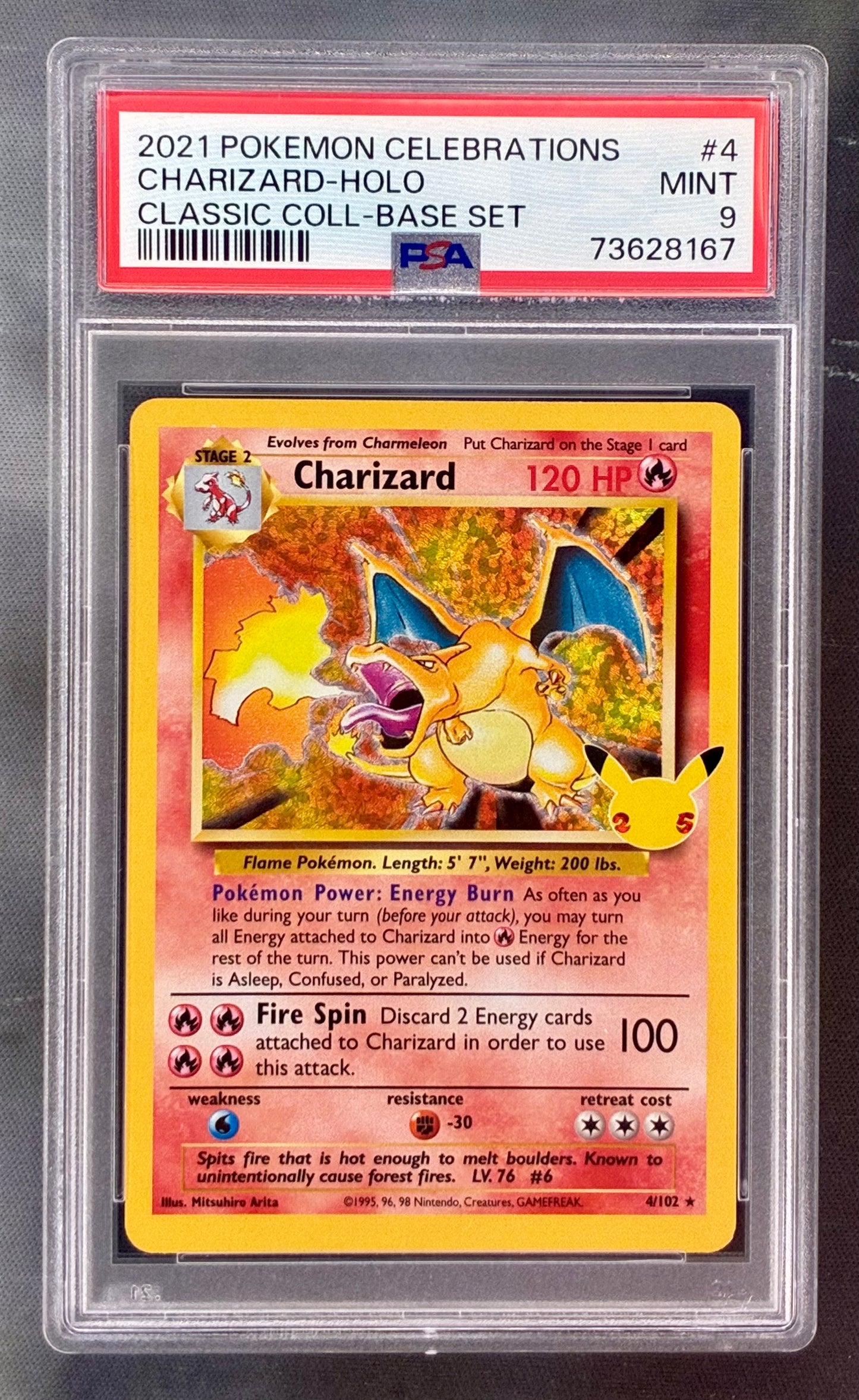 Charizard – 4/102 – Celebrations Holo – 25th Anniversary – PSA 9 (English)