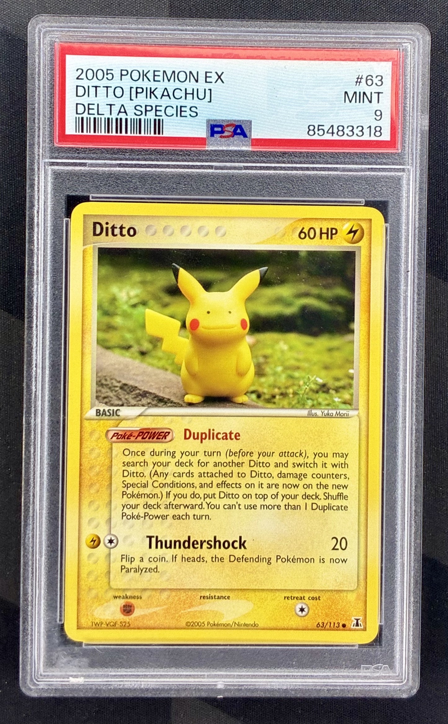 PSA 9 Pokemon Ditto Pikachu 63/113 EX Delta Species Card