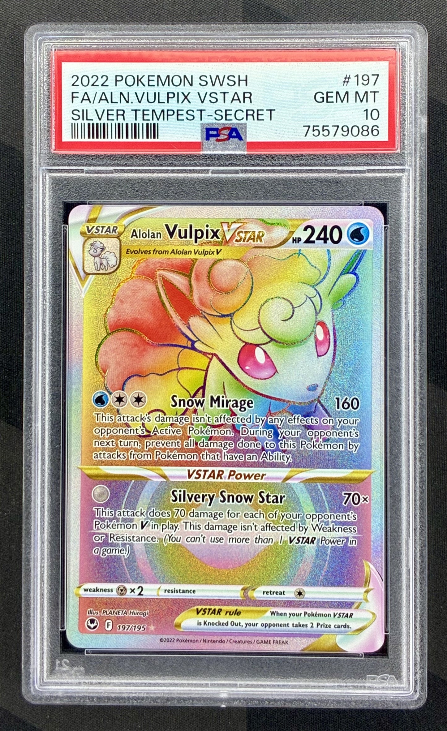 PSA 10 Alolan Vulpix VSTAR 197/195 Silver Tempest Pokemon Card