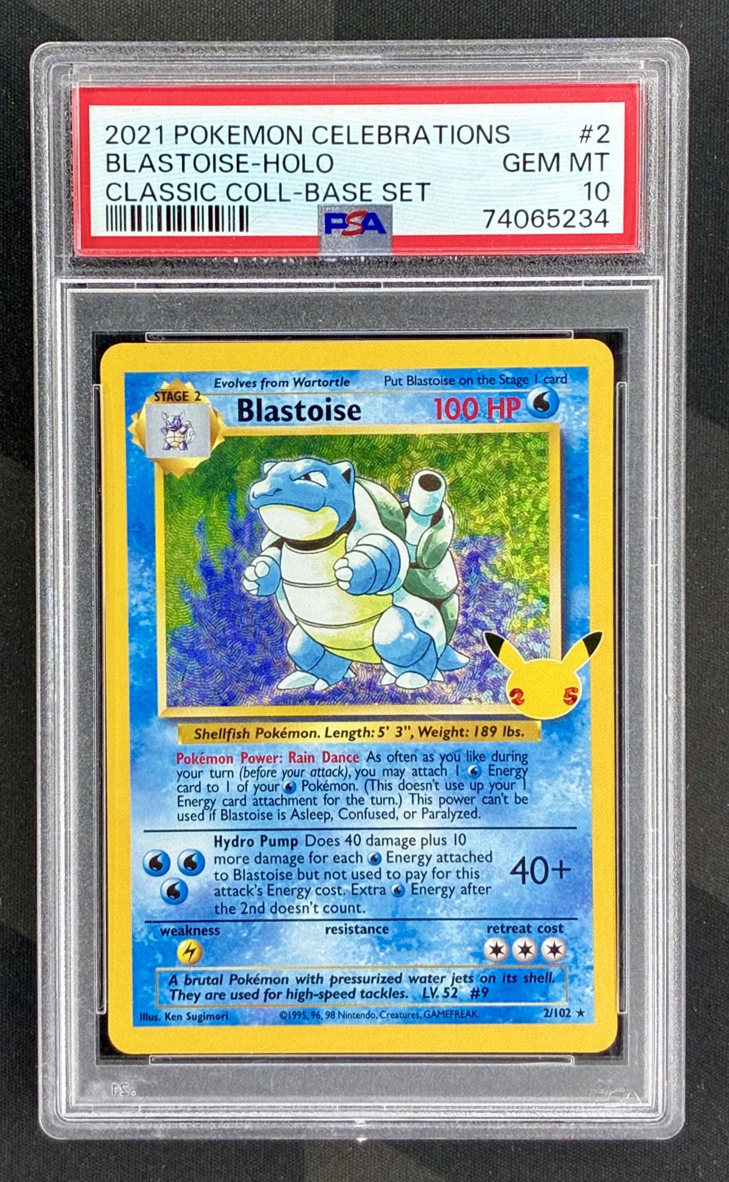 PSA 10 Blastoise 2/102 Celebrations Classic Collection Pokemon Card