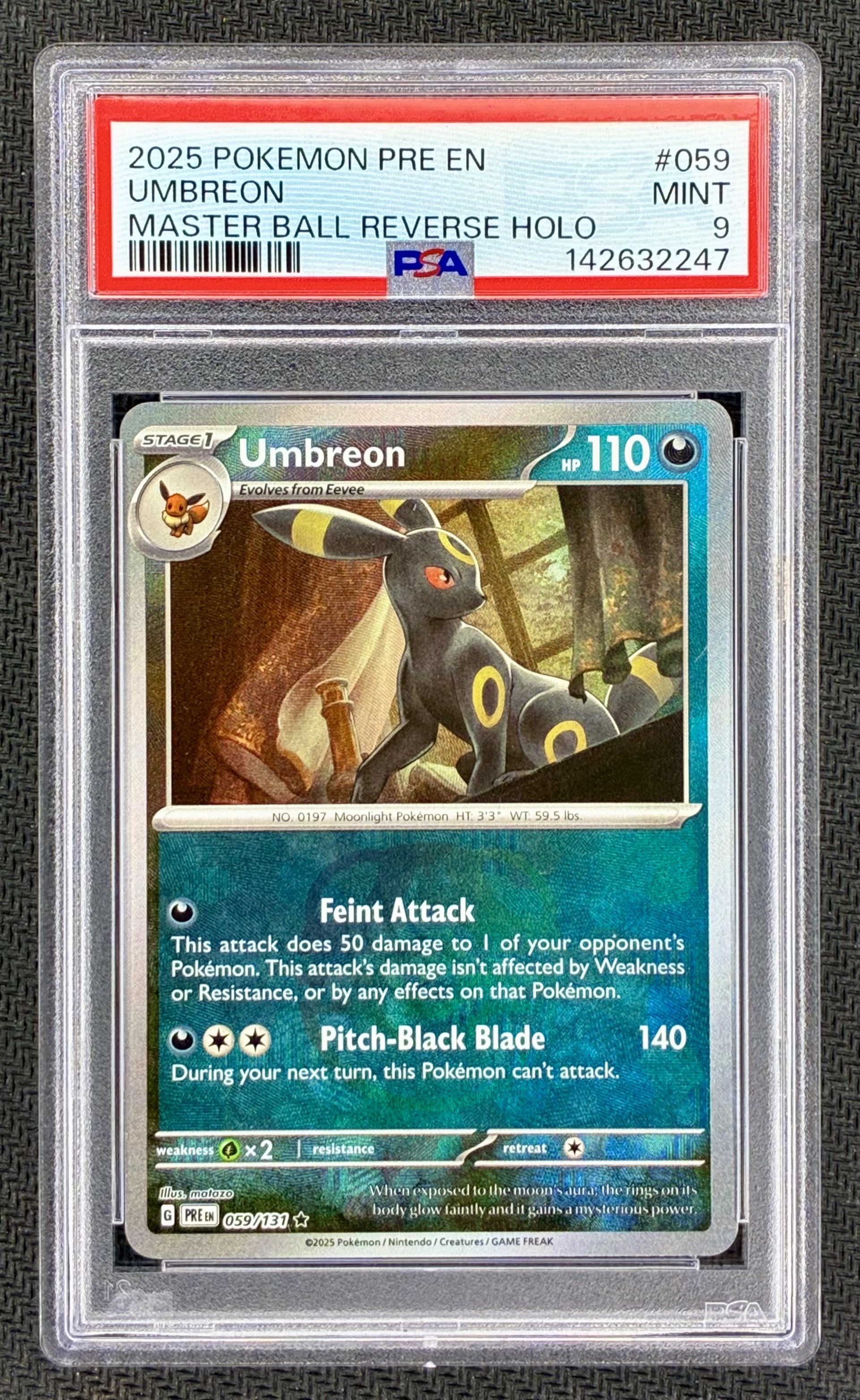PSA 9 Umbreon Master Ball Reverse Holo 059/131 Pokemon Card