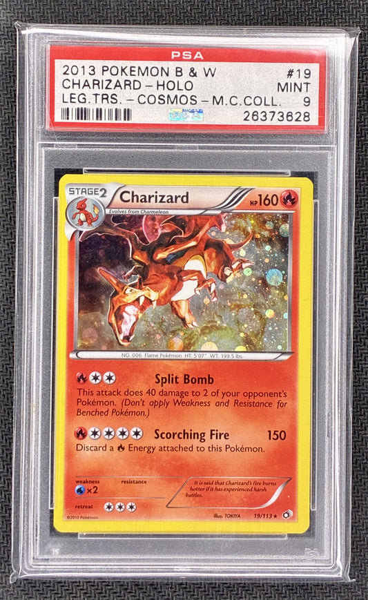 Buy PSA 9 Charizard 19/113 Legendary Treasures Cosmos Holo Pokemon card. Authentic graded collectible available now.