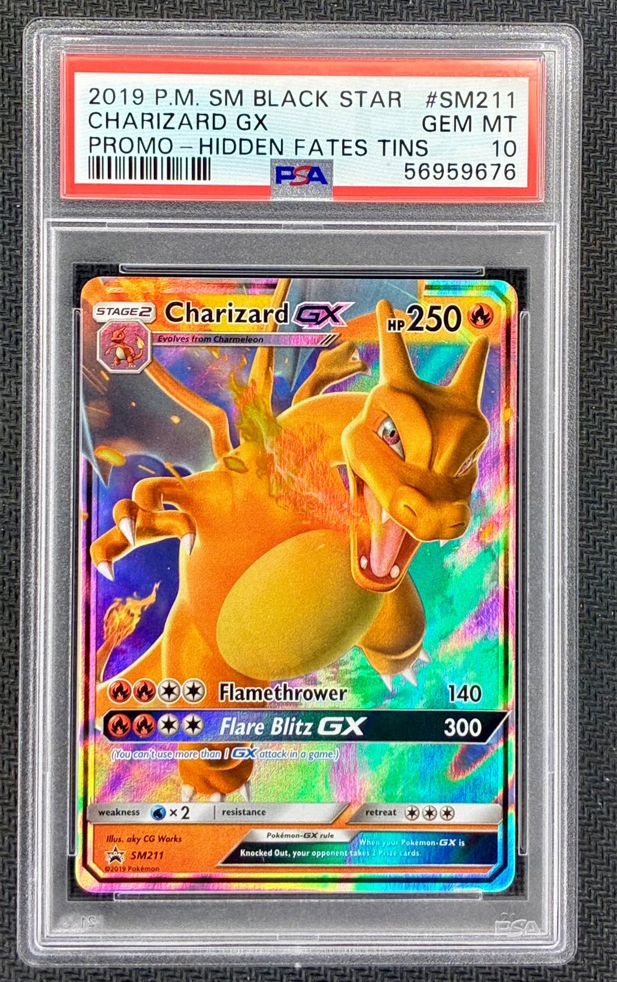 2019 Pokémon SM Black Star Promo #SM211 Charizard GX – Hidden Fates Tin PSA 10