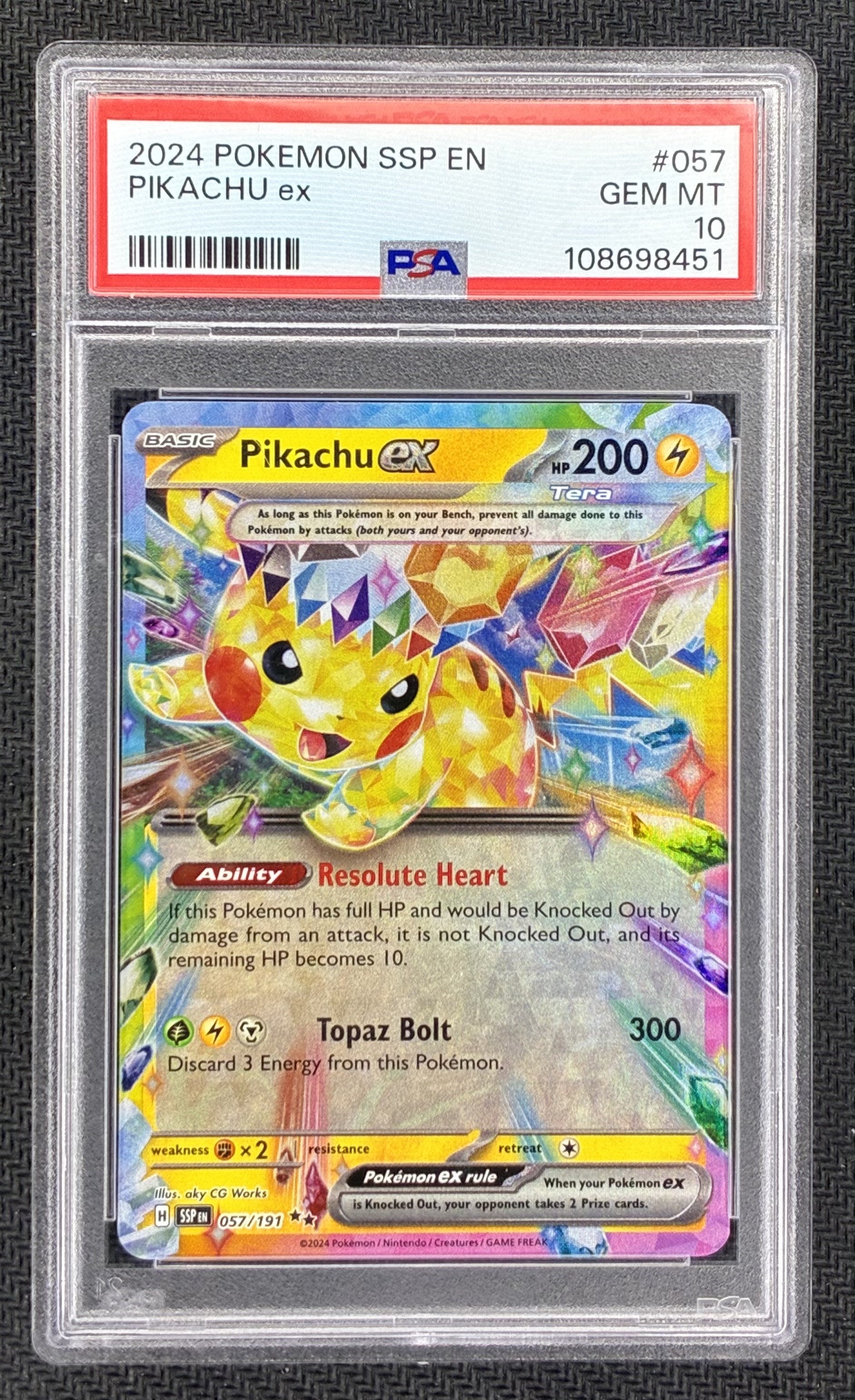 PSA 10 Pikachu ex 057/191 Surging Sparks Pokemon Card