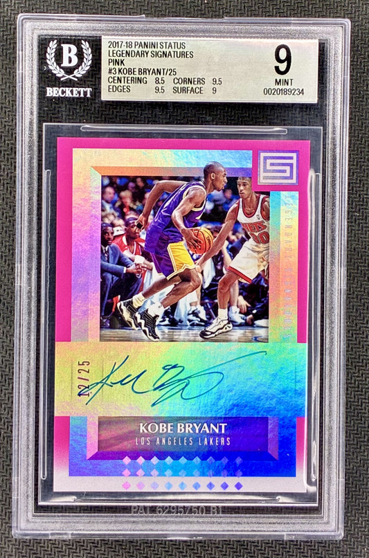 Kobe Bryant 2017-18 Panini Status Legendary Signatures Pink Auto #24/25 BGS 9 Basketball Card