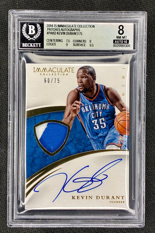 Kevin Durant 2014-15 Immaculate Jersey Patch Autograph /75 BGS 8 Auto 10 Basketball Card