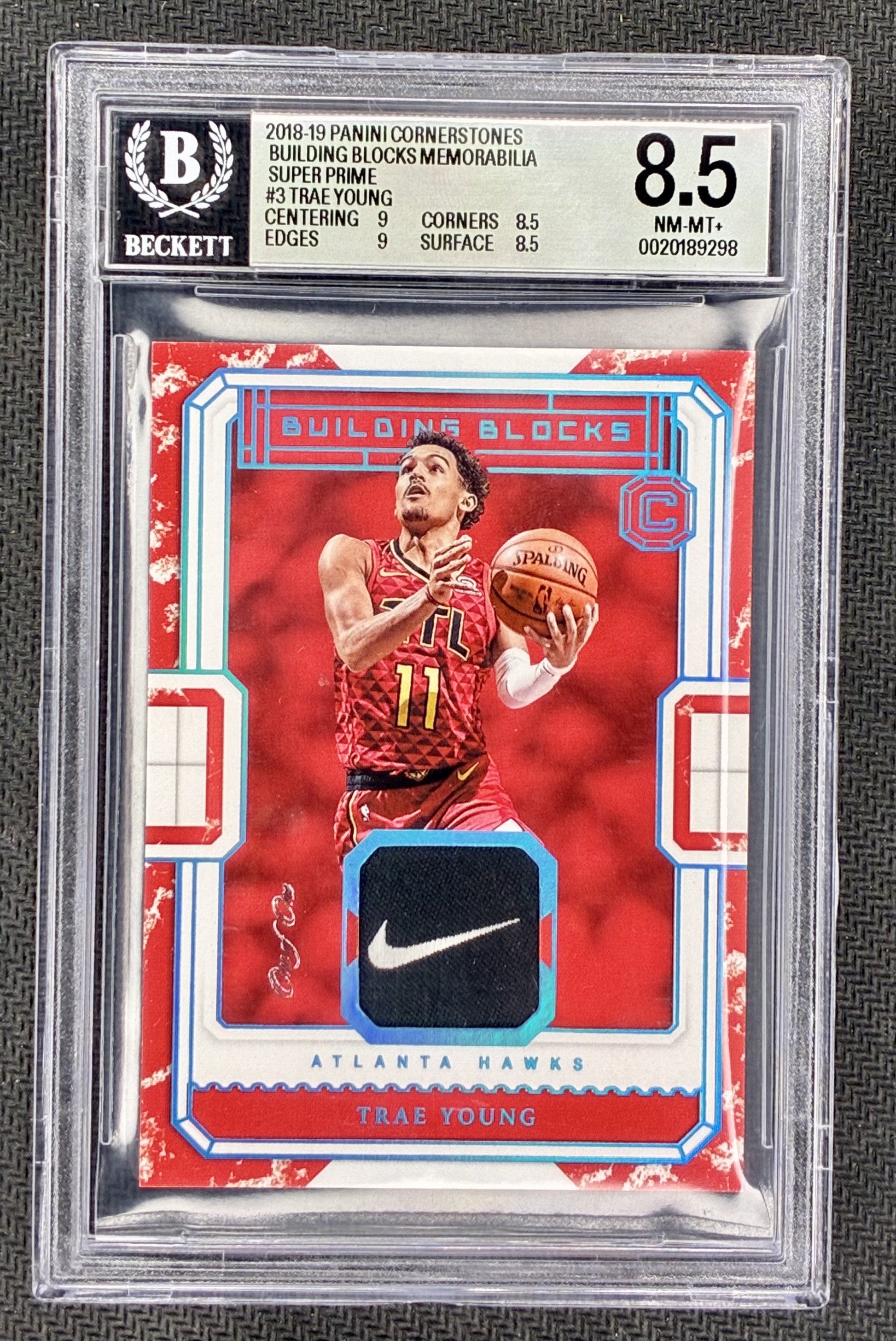 Trae Young 2018-19 Panini Cornerstones Rookie Building Blocks Patch 1/1 BGS 8.5 Basketball Card