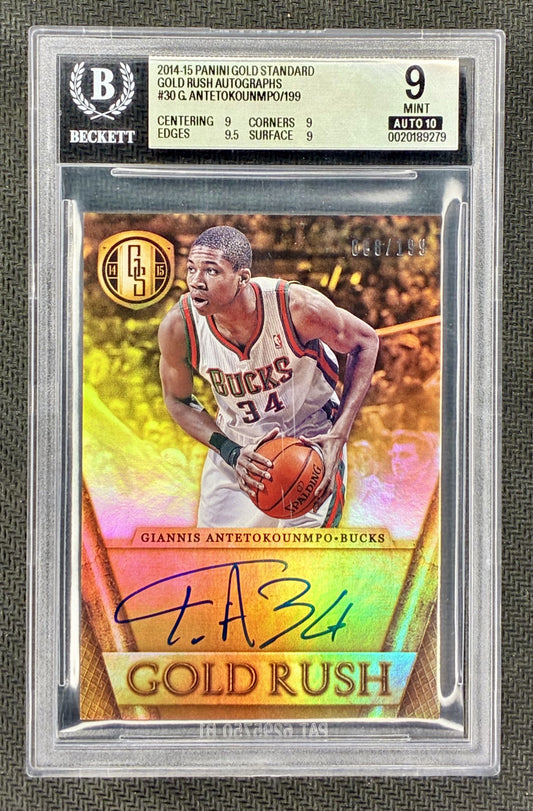Giannis Antetokounmpo 2014 Gold Standard Gold Rush On Card Auto /199 BGS 9 Auto 10 Basketball Card