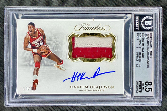 Hakeem Olajuwon 2018-19 Flawless Patch Auto Gold /10 BGS 8.5 Auto 10 Basketball Card