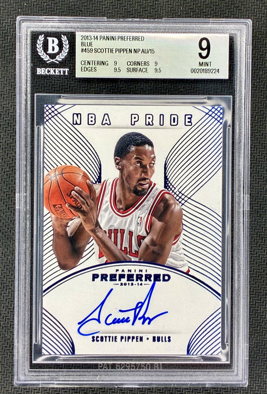 Scottie Pippen 2013 Panini Preferred NBA Pride Blue Auto #459 /15 BGS 9 Auto 10 Basketball Card