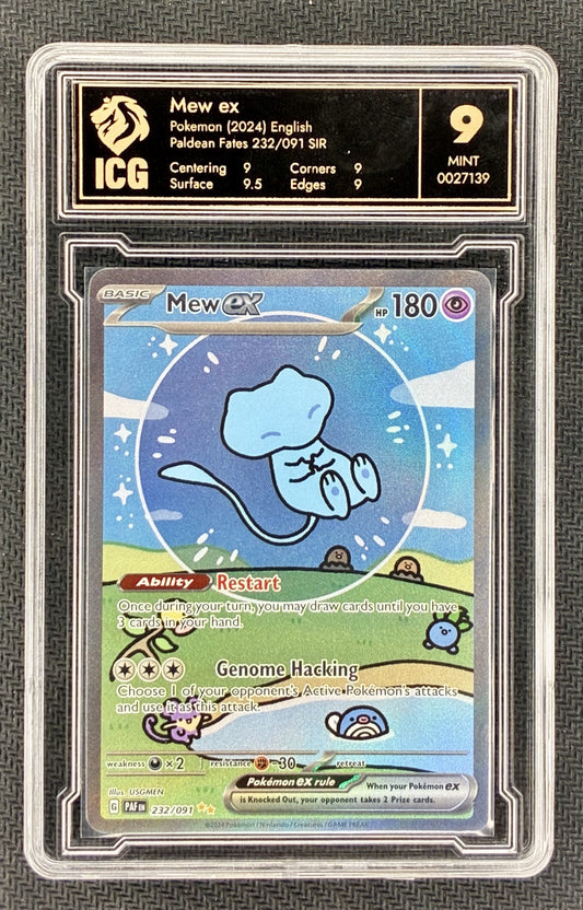 Mew ex 232/091 Bubble Mew Paldean Fates Special Illustration Rare ICG 9 Pokemon Card