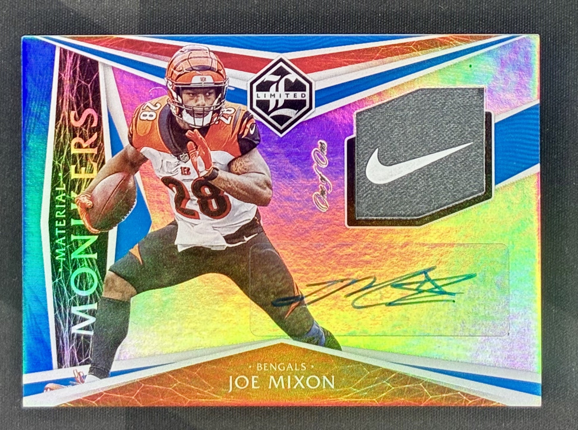 Joe Mixon 2020 Panini Limited Material Monikers Nike Swoosh Autograph 1/1 Football Card