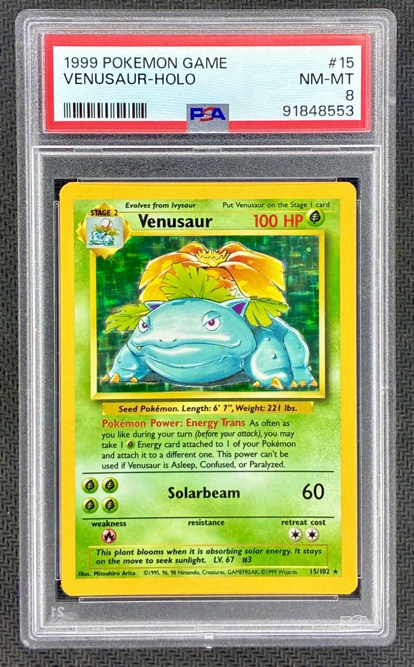 Pokemon Venusaur 15/102 Base Set Holo PSA 8 Card