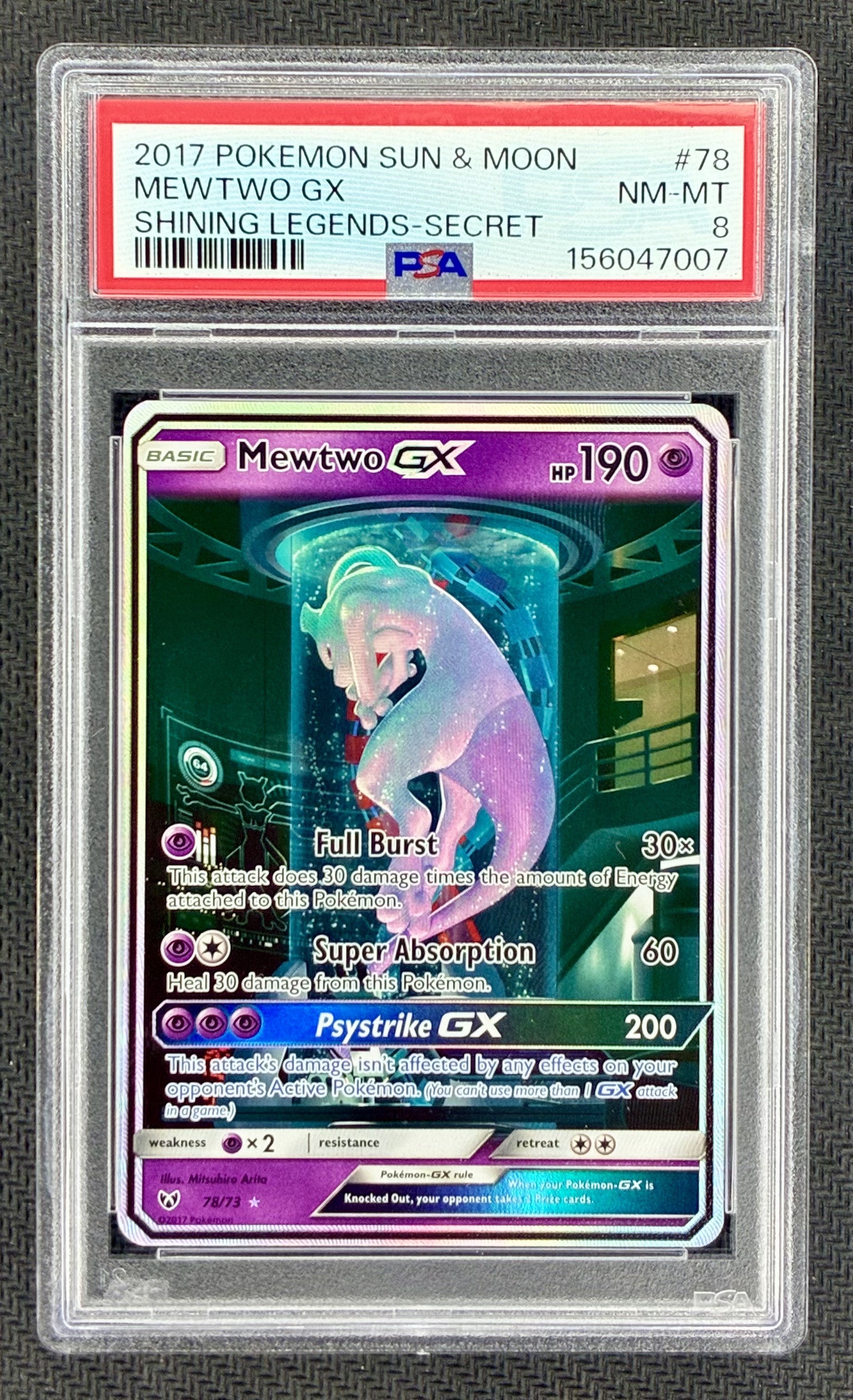 Pokemon Mewtwo GX 78/73 Shining Legends Secret Rare PSA 8 Card