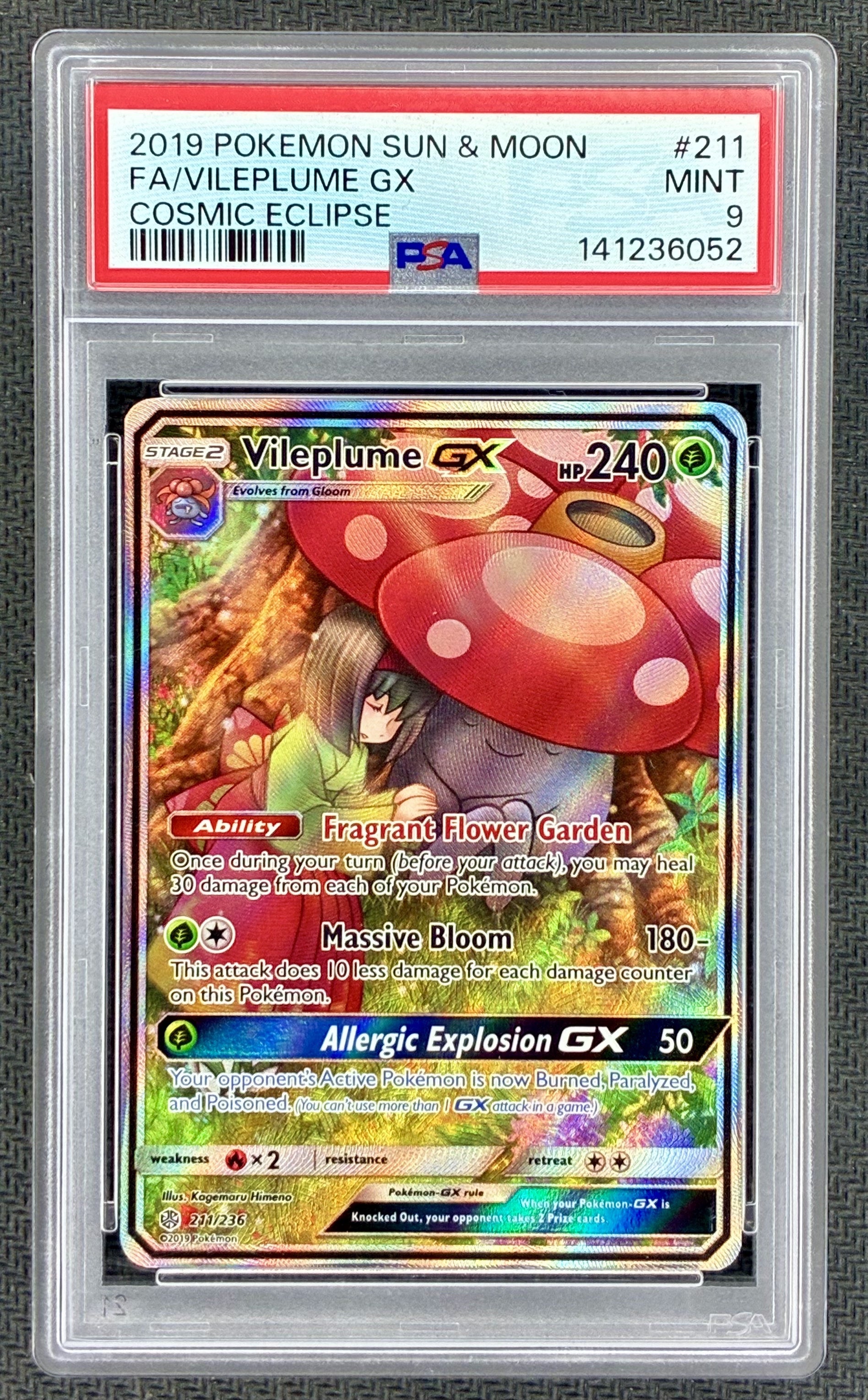 Pokemon Vileplume GX 211/236 Cosmic Eclipse Full Art Holo PSA 9 Card