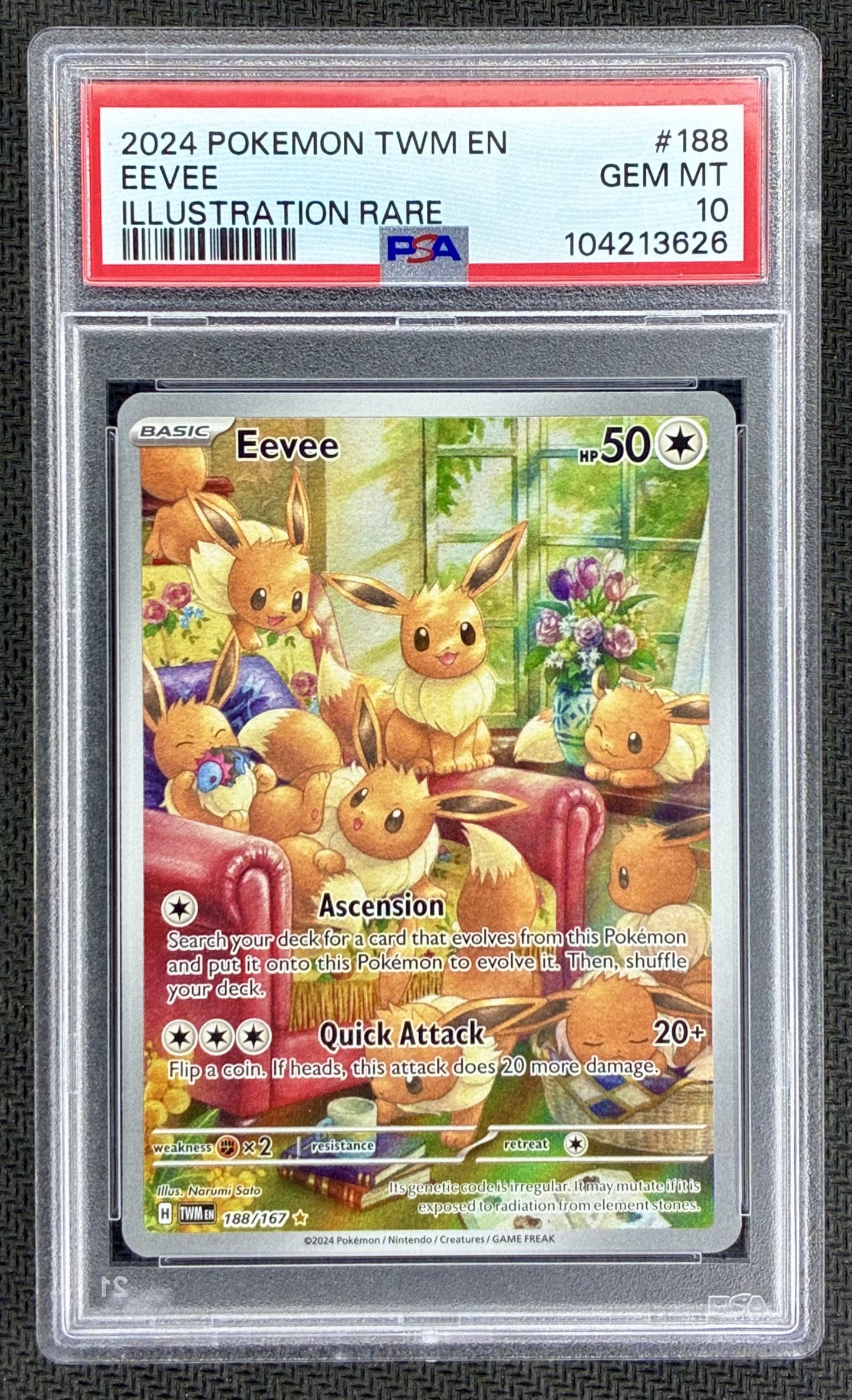 Pokemon Eevee 188/167 Twilight Masquerade Illustration Rare PSA 10 GEM MINT Card