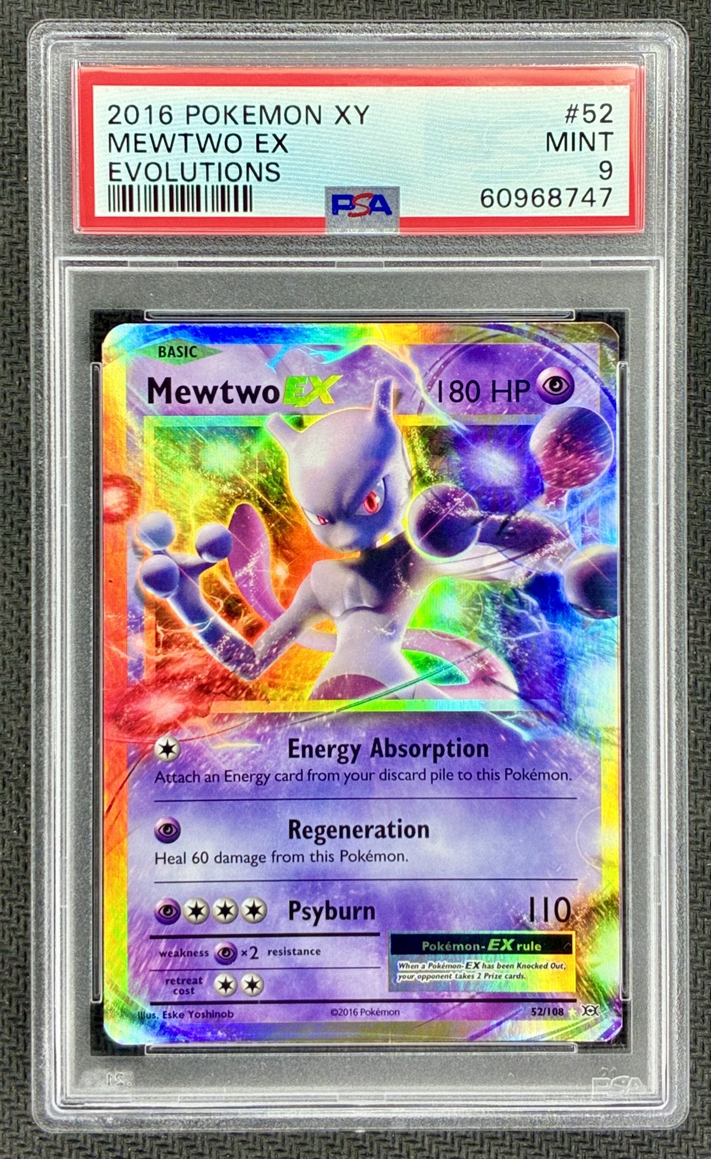 Pokemon Mewtwo EX 52/108 XY Evolutions Holo PSA 9 MINT Card
