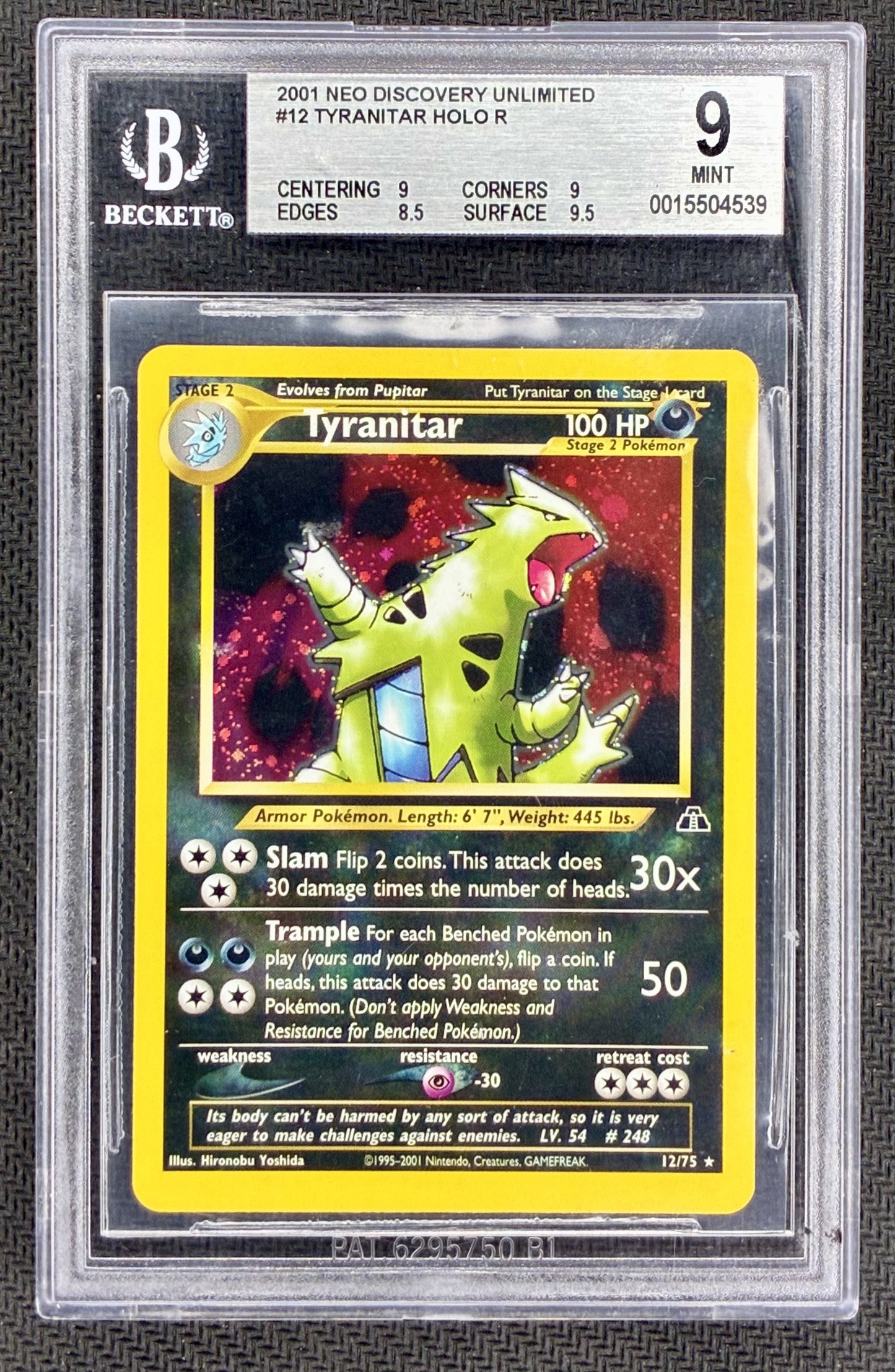 Pokemon Tyranitar 12/75 Neo Discovery Unlimited Holo BGS 9 MINT Card