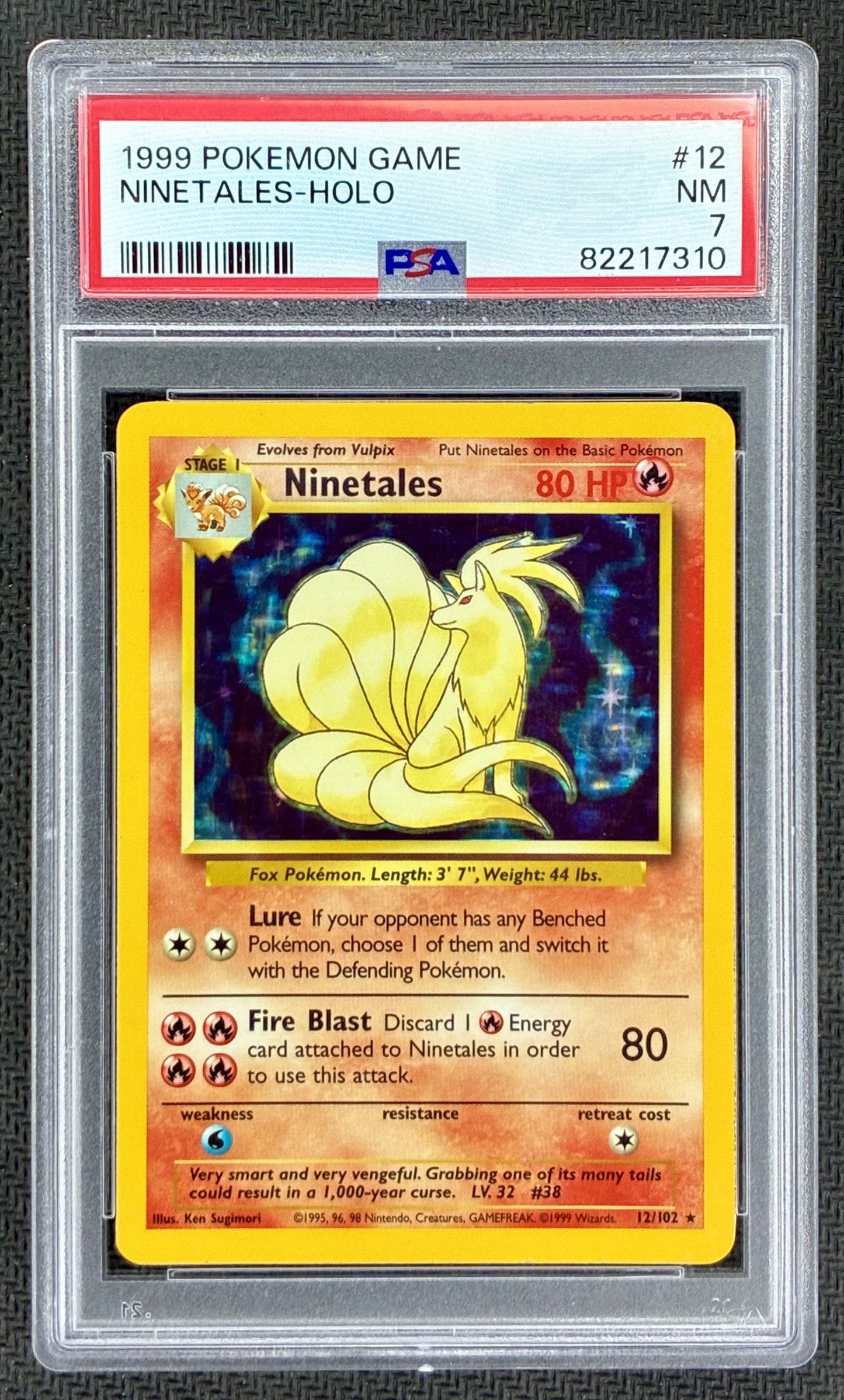 Pokemon Ninetales 12/102 Base Set Unlimited Holo Rare PSA 7 Near Mint Card