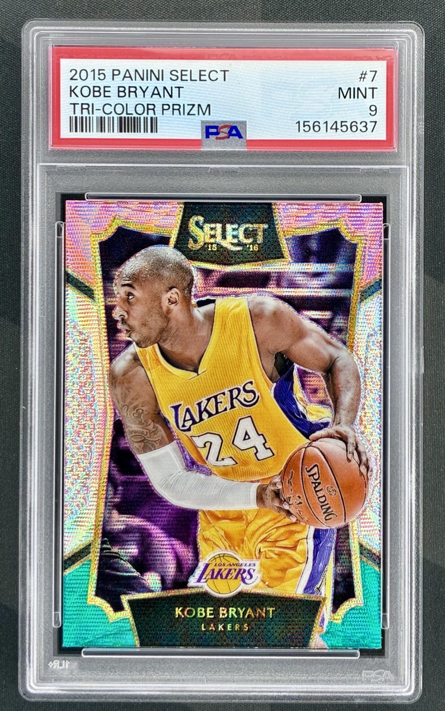 Kobe Bryant 2015-16 Panini Select Tri-Color Prizm #7 PSA 9 MINT Los Angeles Lakers Card