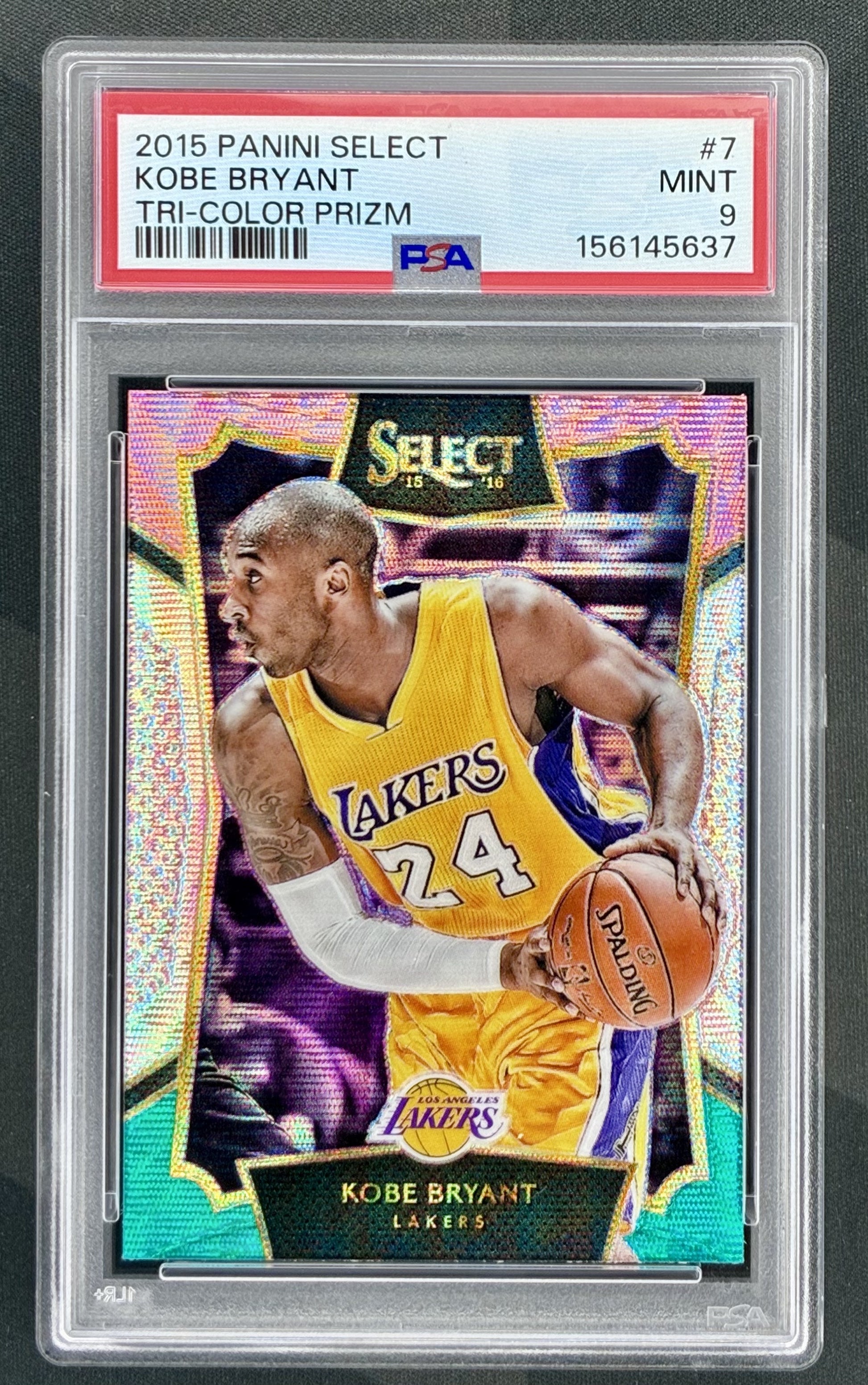 Kobe Bryant 2015-16 Panini Select Tri-Color Prizm #7 PSA 9 MINT Los Angeles Lakers Card