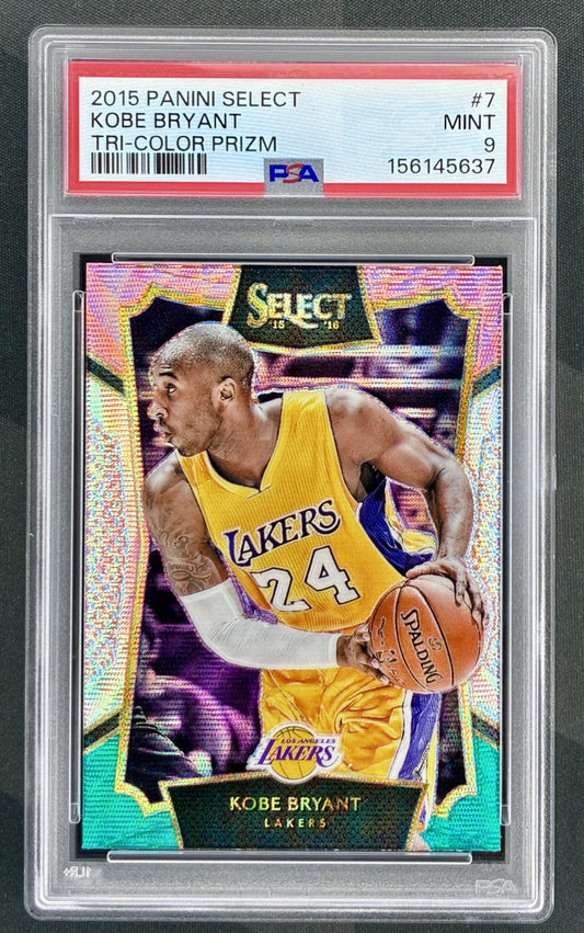 Kobe Bryant 2015-16 Panini Select Tri-Color Prizm #7 PSA 9 MINT Los Angeles Lakers Card