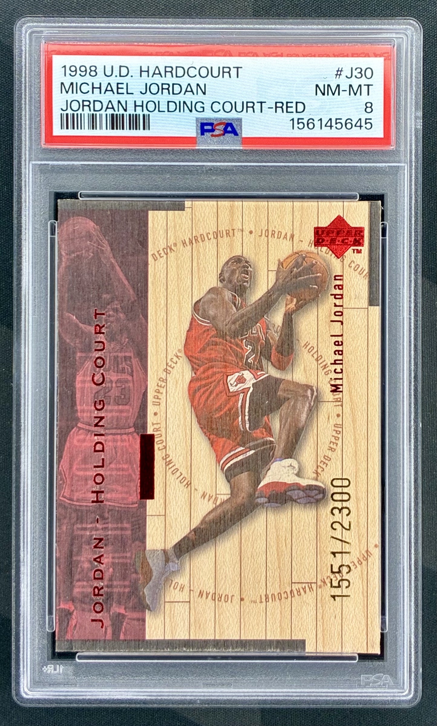 Michael Jordan 1998 UD Hardcourt Holding Court Red J30 PSA 8 NM MT Card Serial Numbered to 2300 Copies Chicago Bulls Collectible