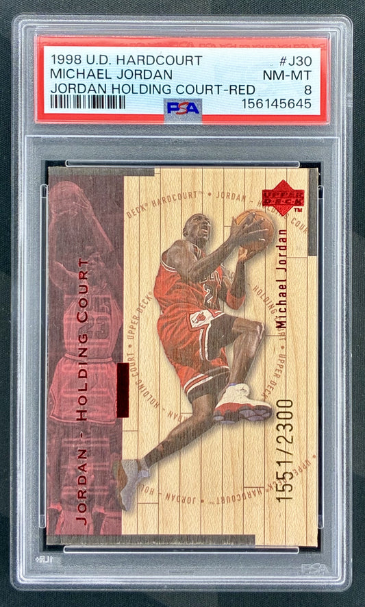 Michael Jordan 1998 UD Hardcourt Holding Court Red J30 PSA 8 NM MT Card Serial Numbered to 2300 Copies Chicago Bulls Collectible