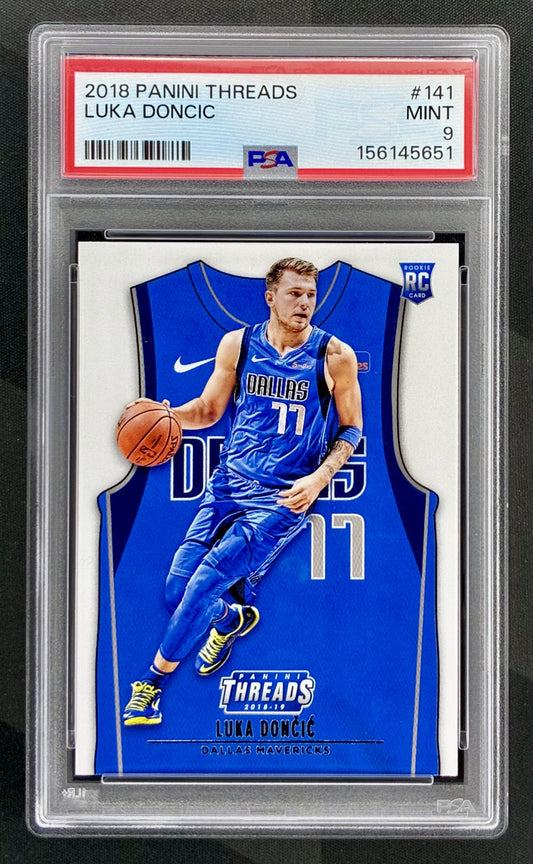 Luka Doncic 2018-19 Panini Threads Rookie Jersey #141 PSA 9 MINT Dallas Mavericks Rookie Memorabilia Card