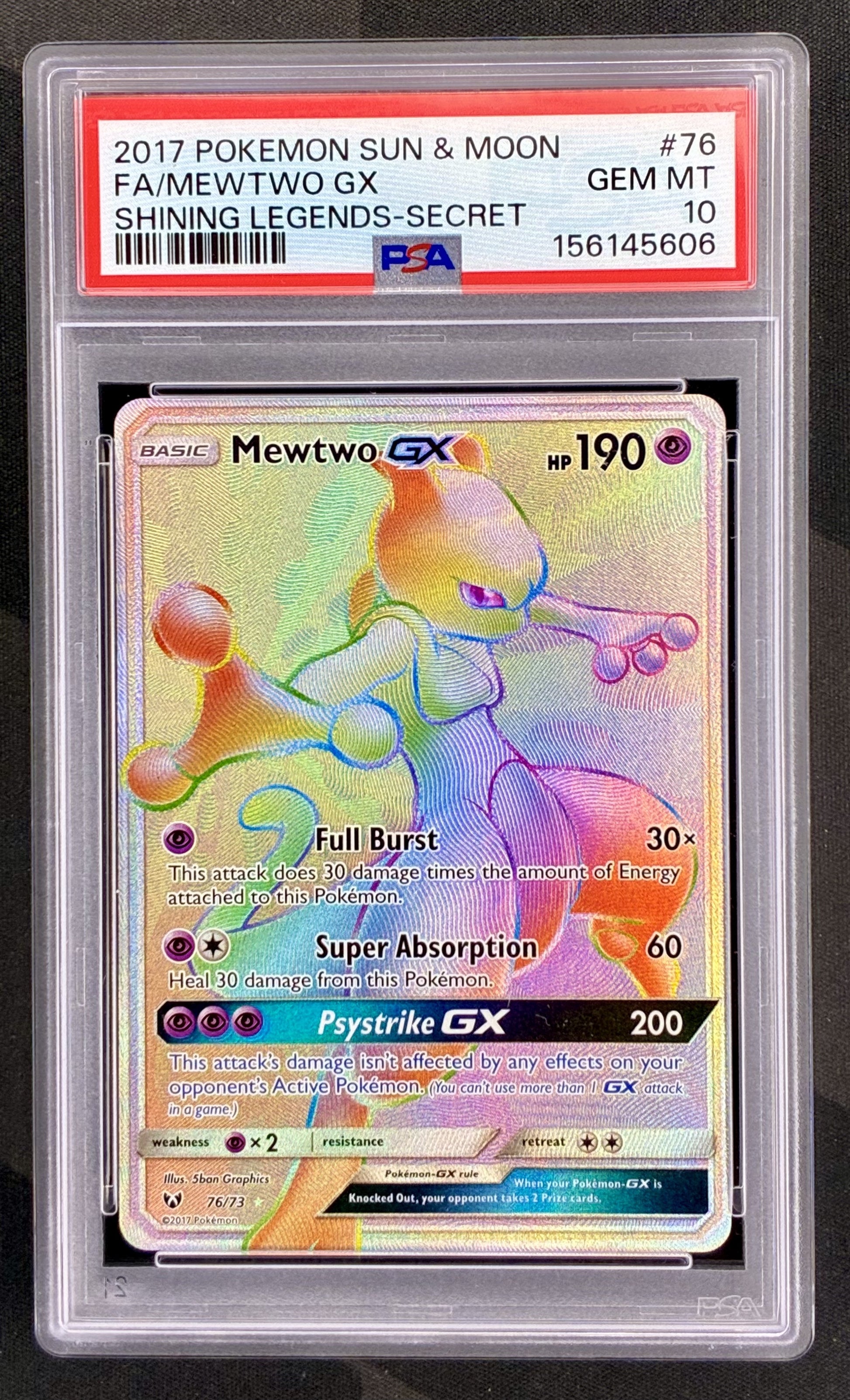 Pokemon Mewtwo GX 76 73 Secret Rare Shining Legends Holo PSA 10 GEM MINT Card